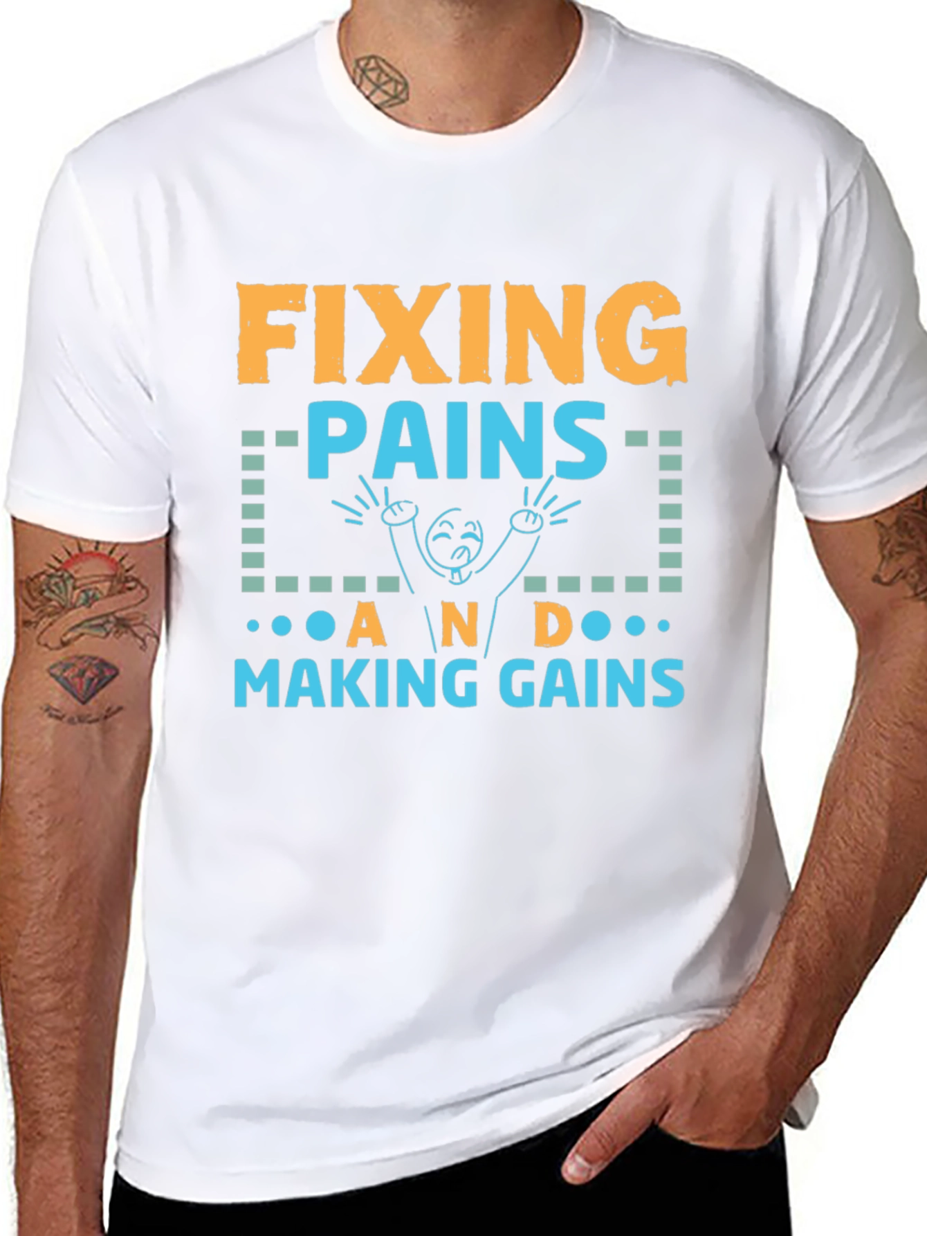 Fixing Pains Making Gains Black Graphic T-Shirt