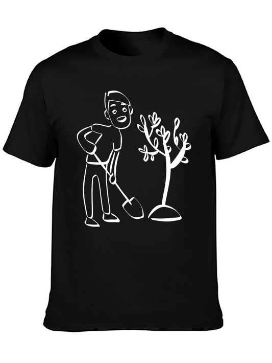Cartoon Gardener Graphic T-Shirt - Black