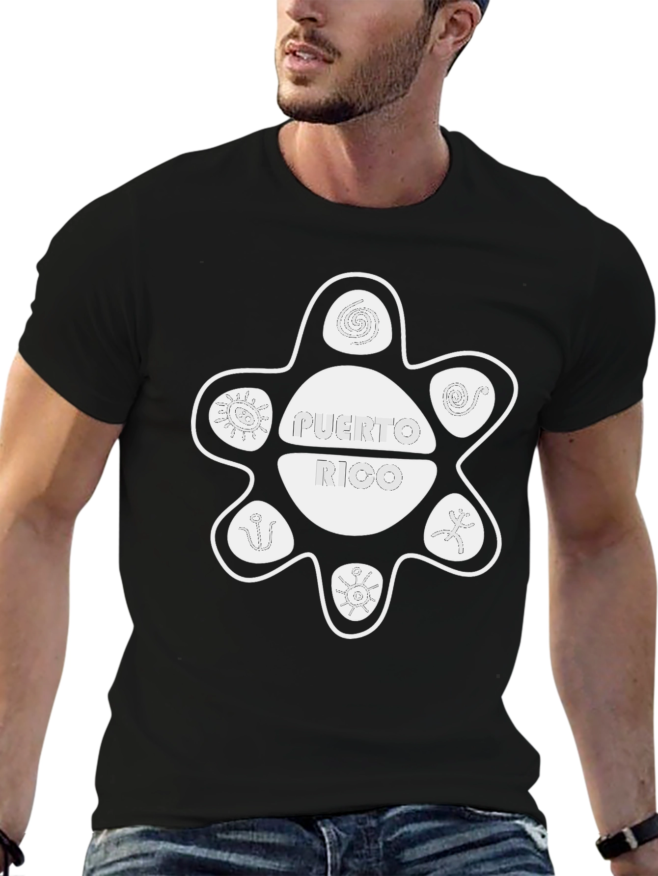 Puerto Rico Sun Taino Symbol Black T-Shirt