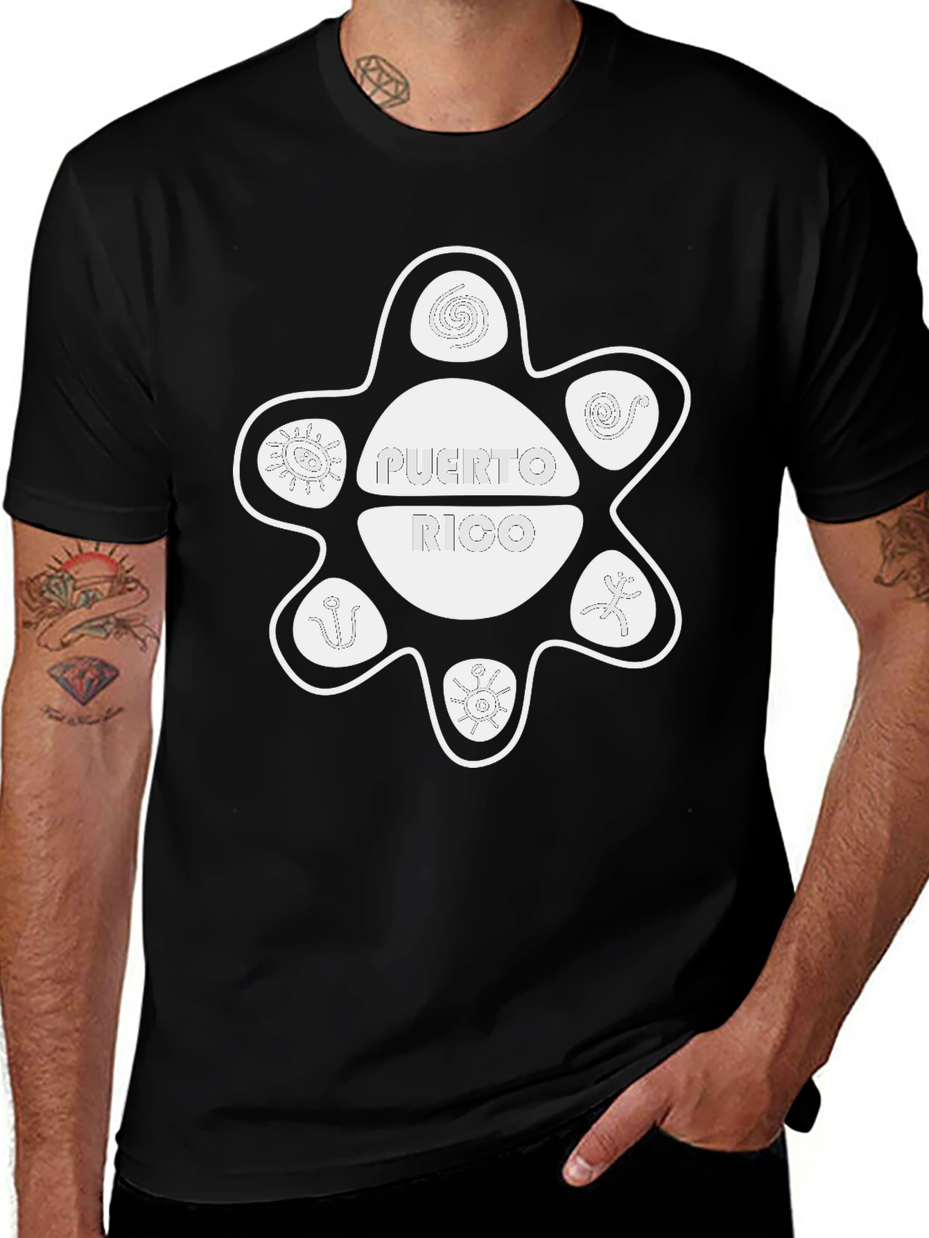 Puerto Rico Sun Taino Symbol Black T-Shirt
