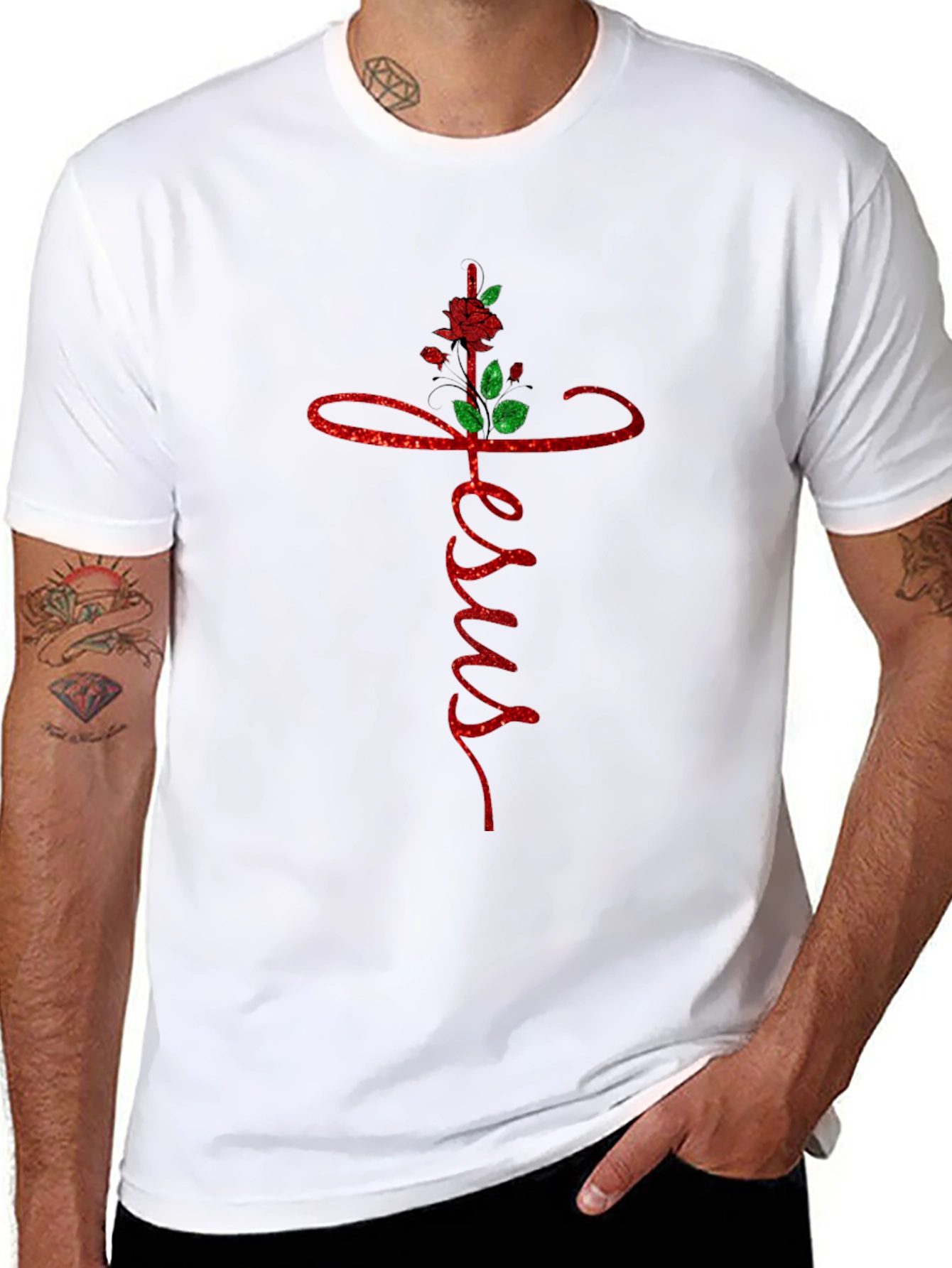 Jesus Cross Rose Graphic Tee - Black