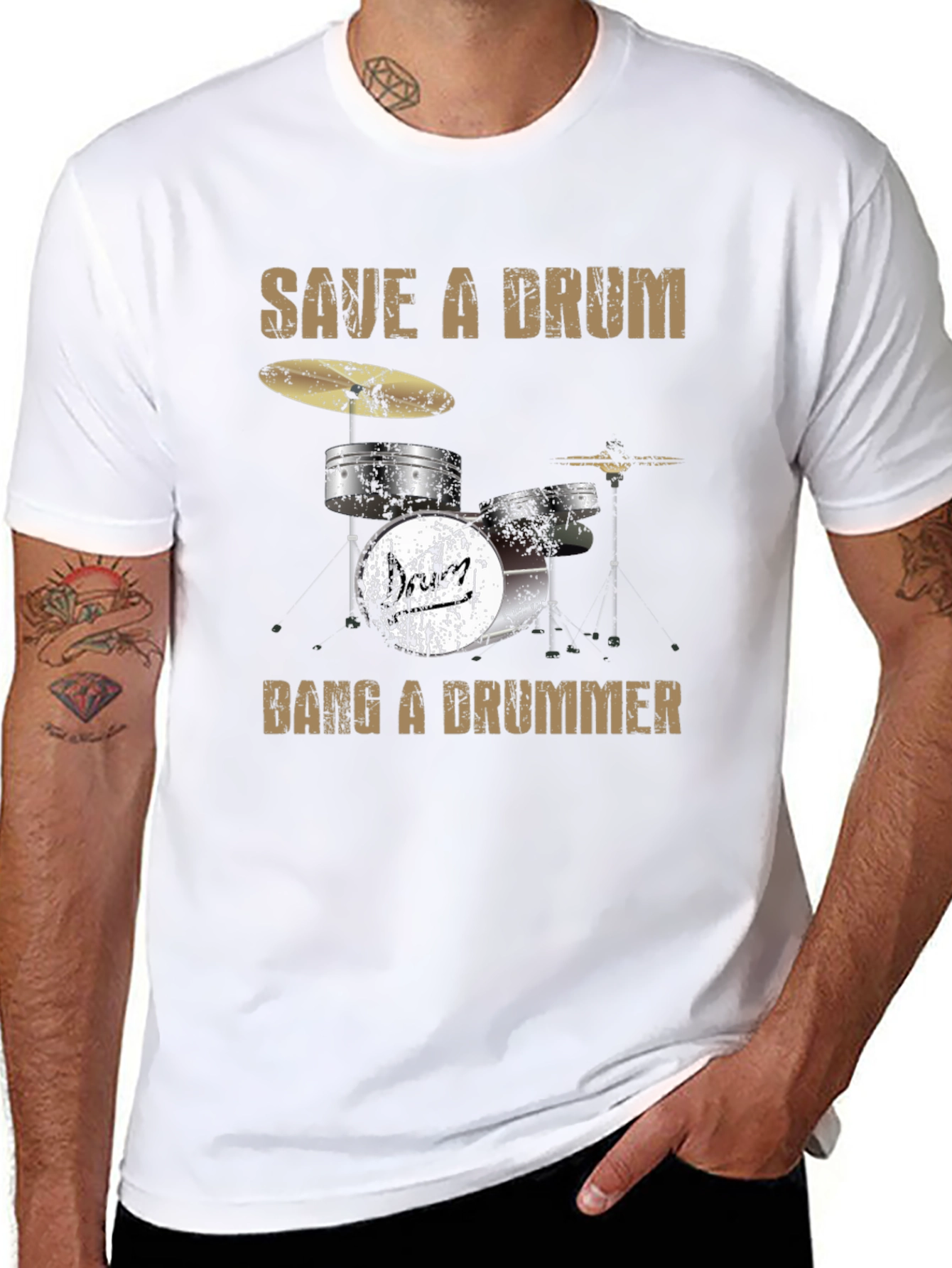Save a Drum Bang a Drummer Graphic T-Shirt