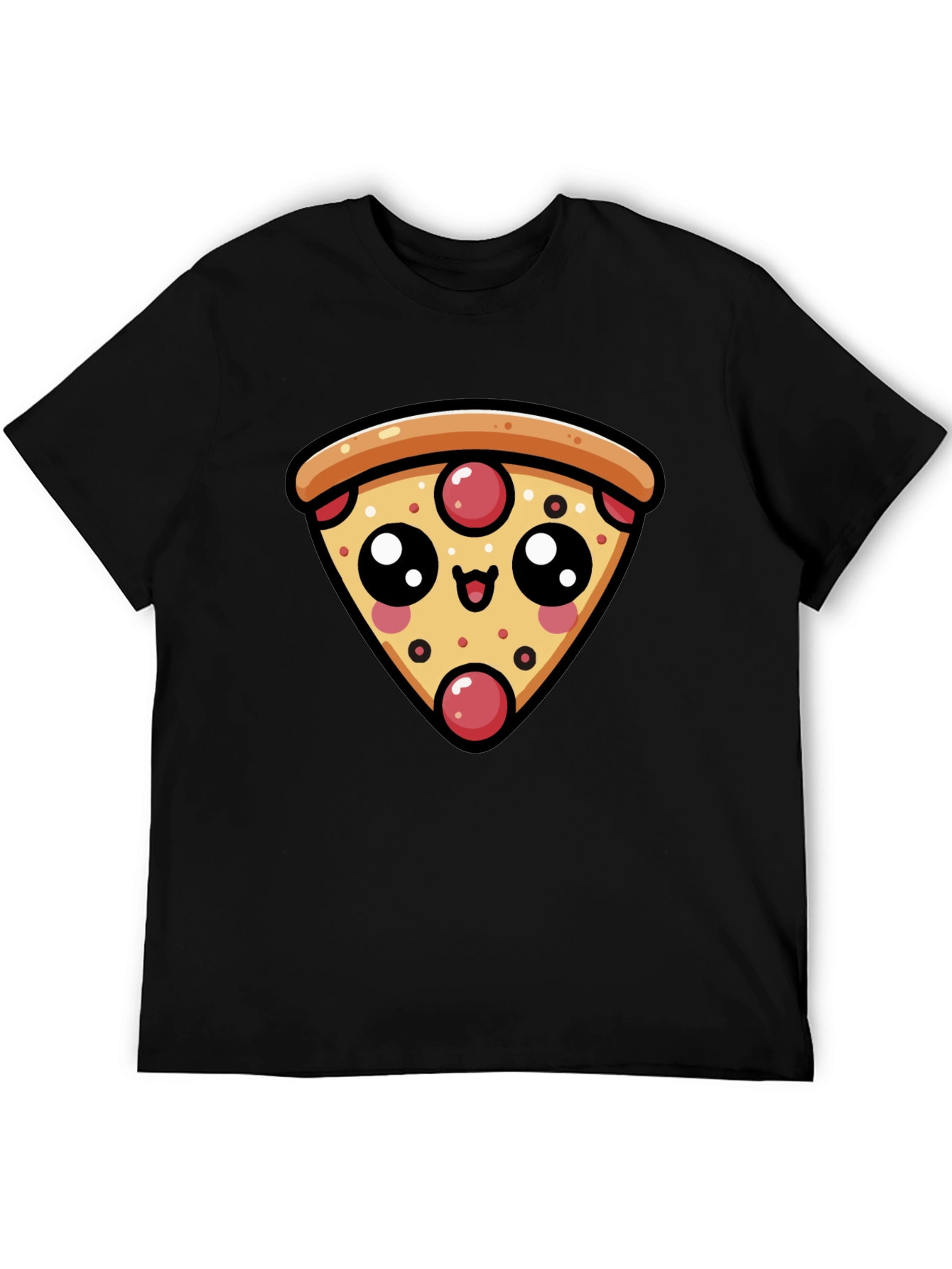 Cute Pizza Slice Graphic Black T-Shirt
