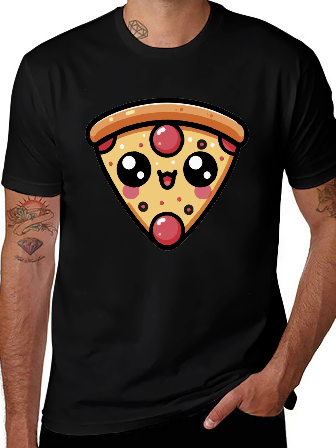 Cute Pizza Slice Graphic Black T-Shirt