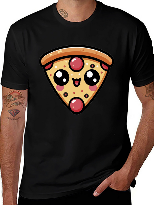 Cute Pizza Slice Graphic Black T-Shirt