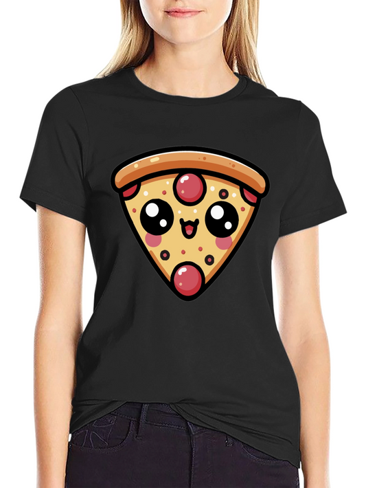 Cute Pizza Slice Graphic Black T-Shirt