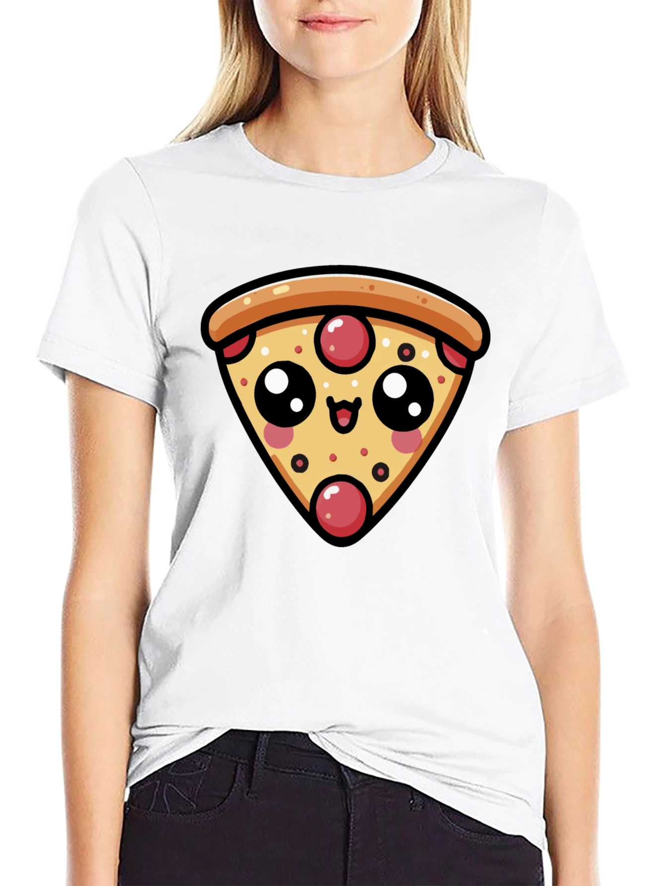Cute Pizza Slice Graphic Black T-Shirt