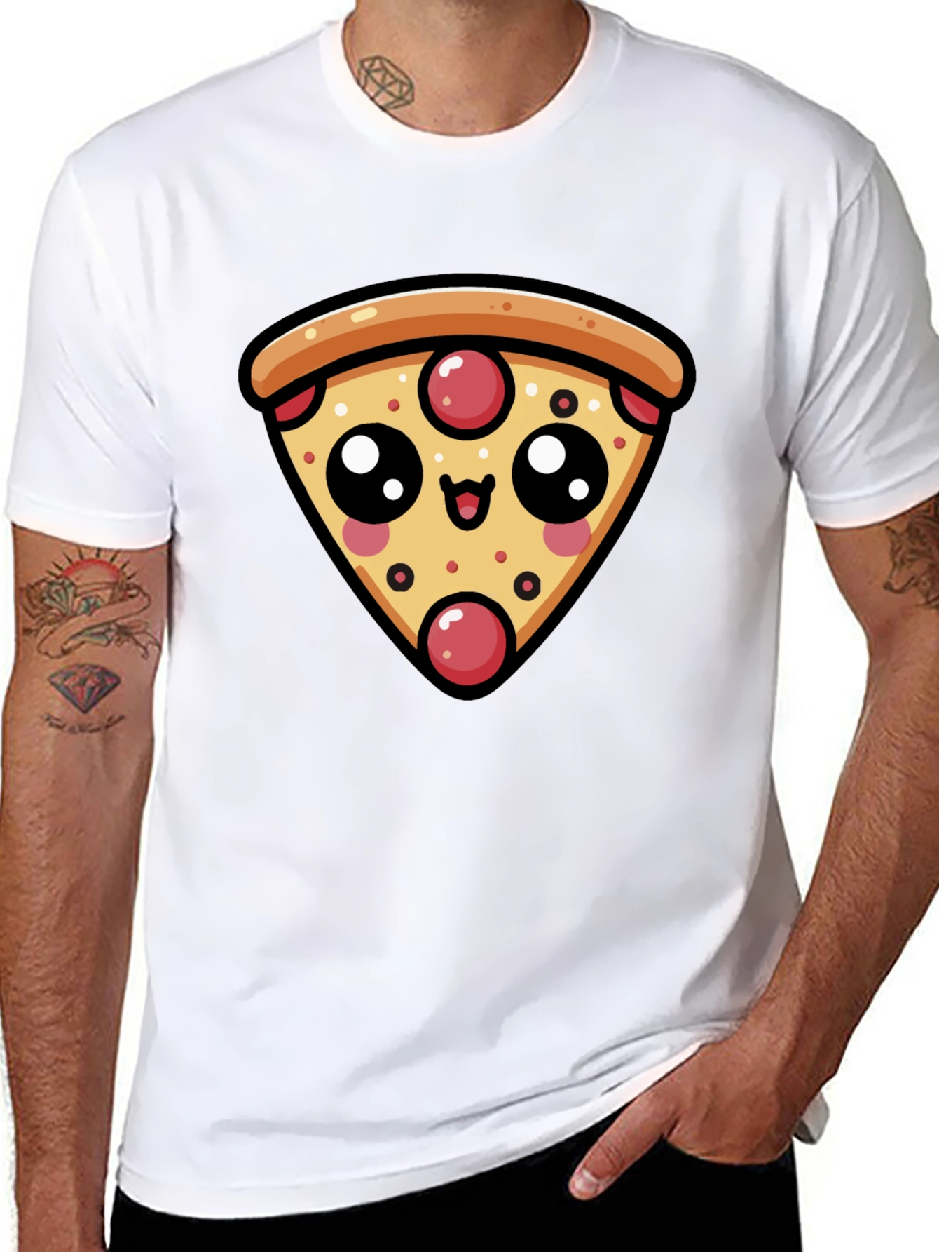 Cute Pizza Slice Graphic Black T-Shirt