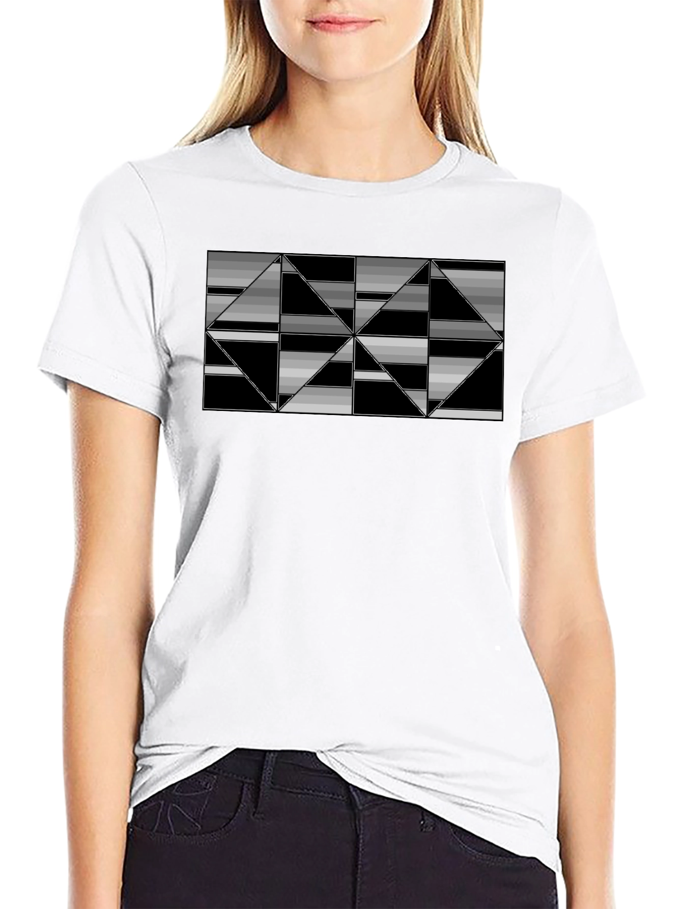 Geometric Triangle Patterned Black T-Shirt