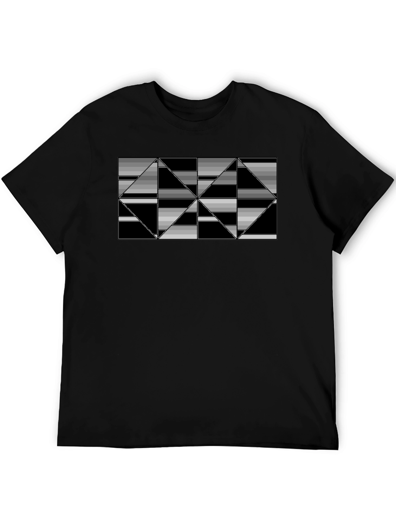 Geometric Triangle Patterned Black T-Shirt