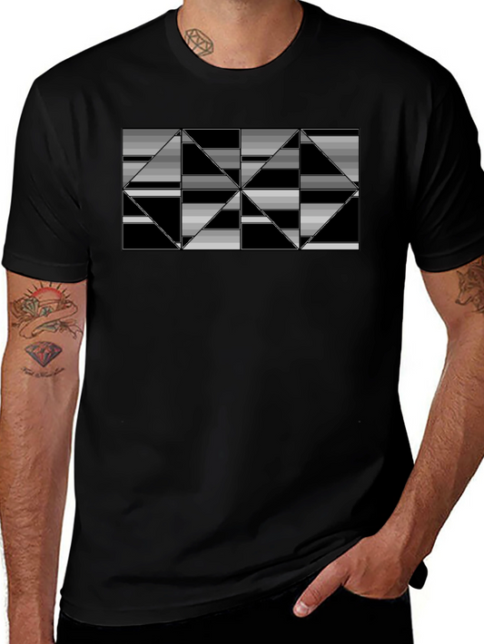 Geometric Triangle Patterned Black T-Shirt