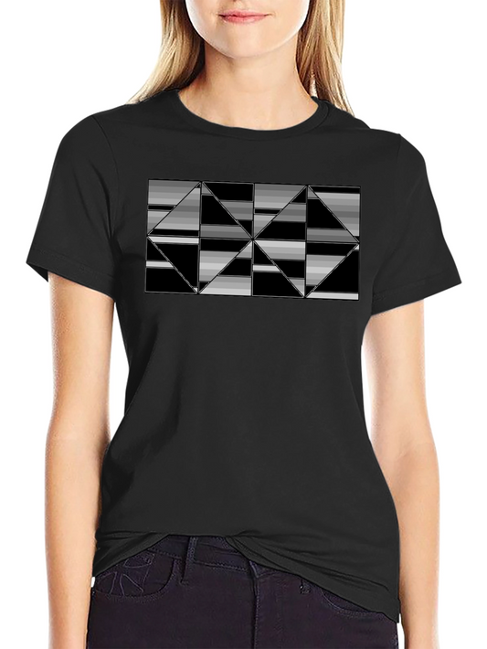 Geometric Triangle Patterned Black T-Shirt