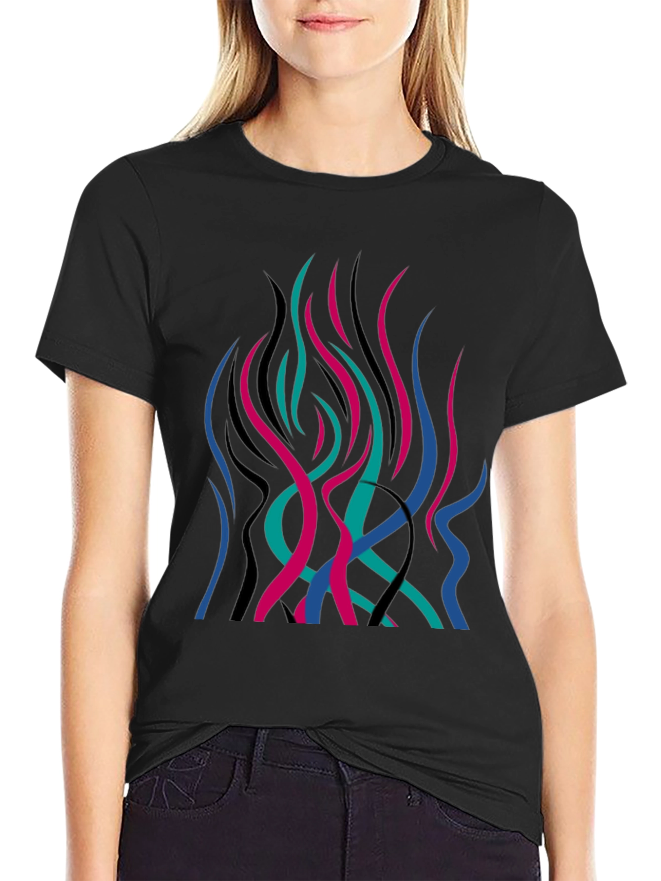 Abstract Flame Graphic Black T-Shirt