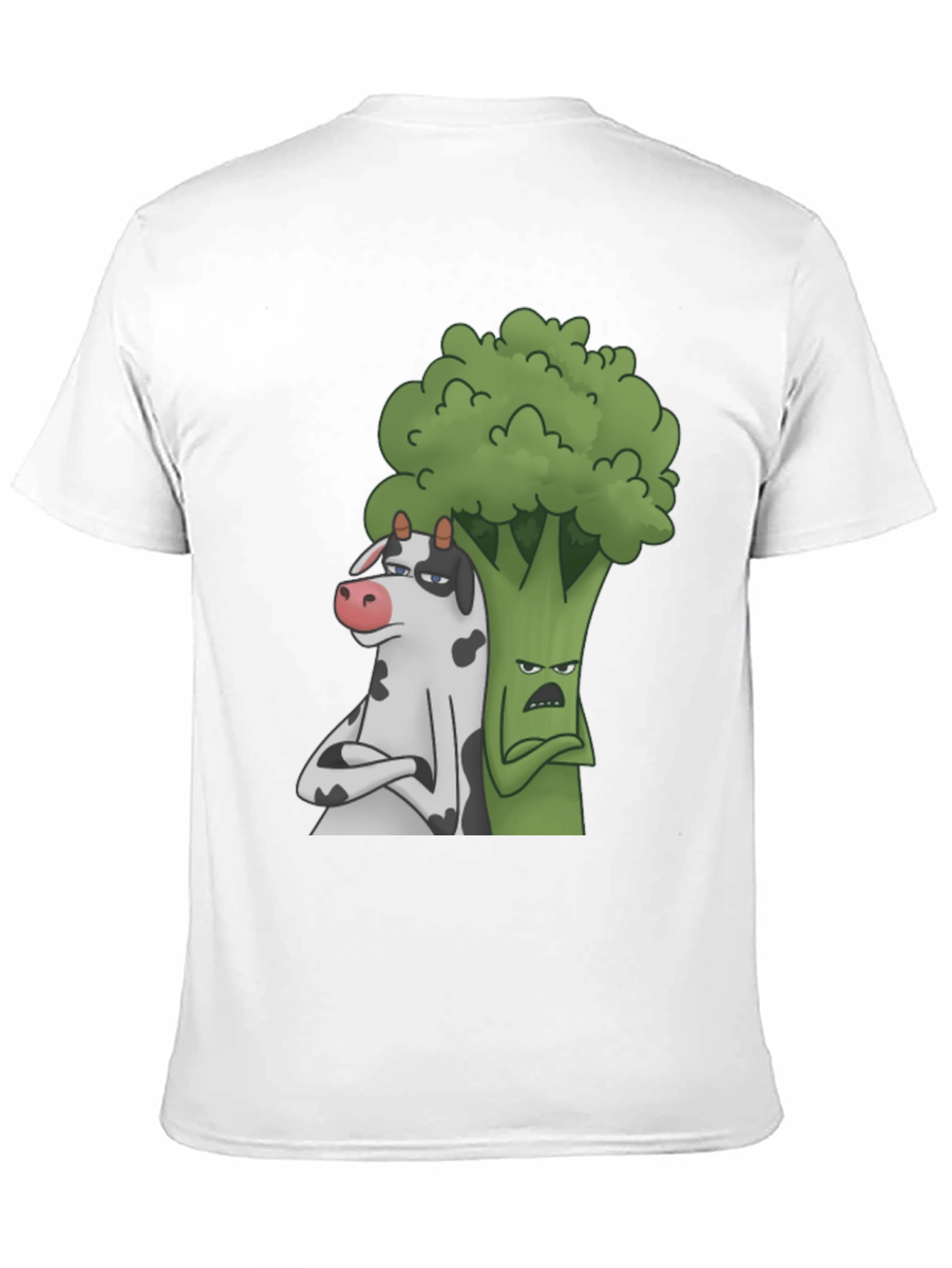 Cow and Broccoli Cartoon Black T-Shirt