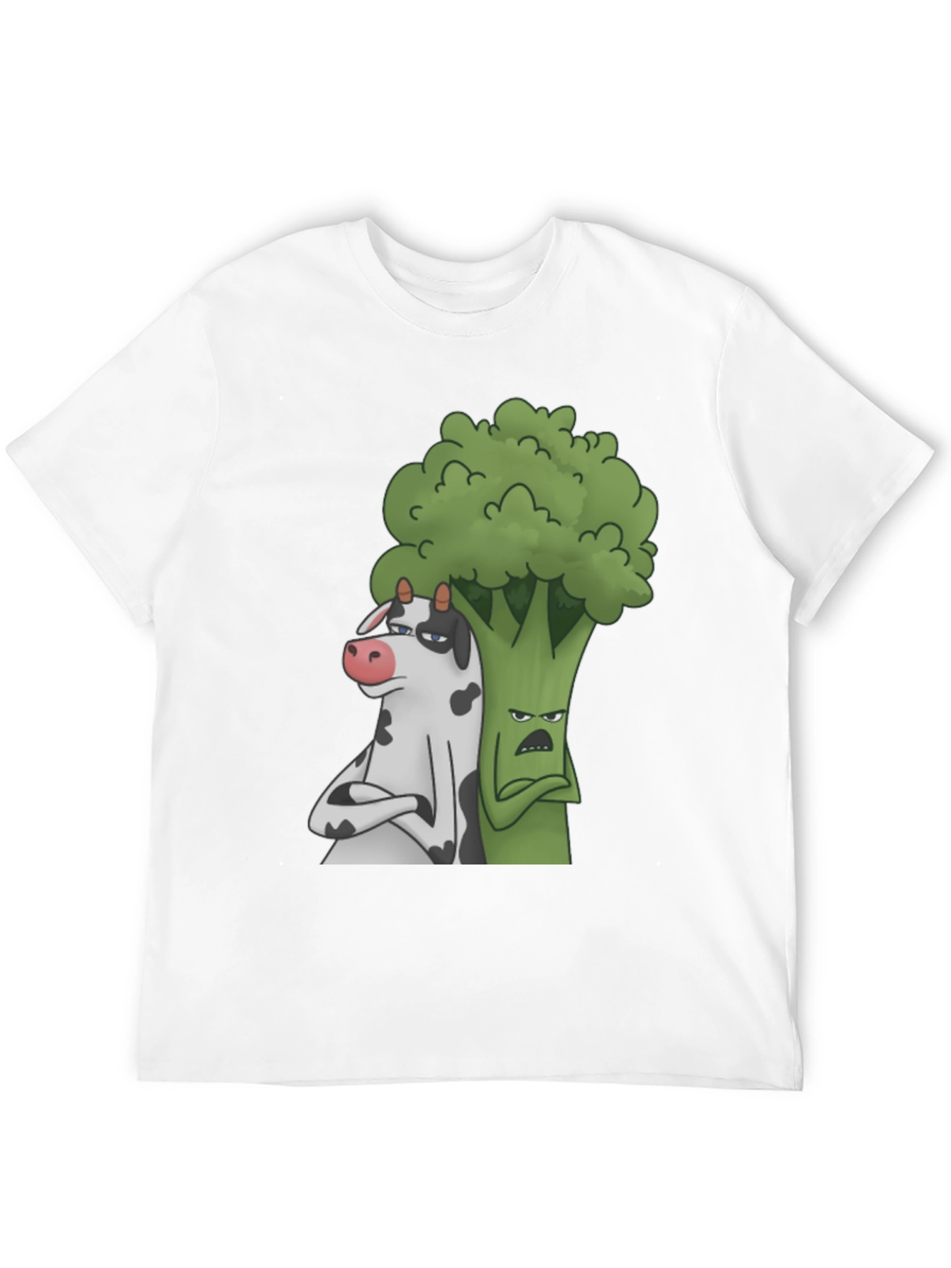 Cow and Broccoli Cartoon Black T-Shirt