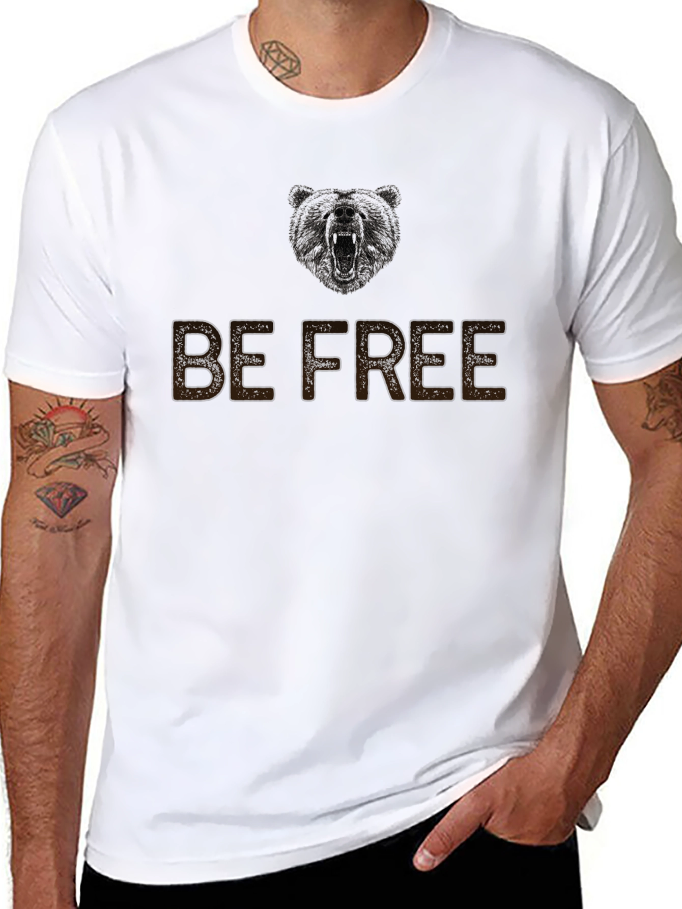 Be Free Bear Graphic Mens Black T-Shirt