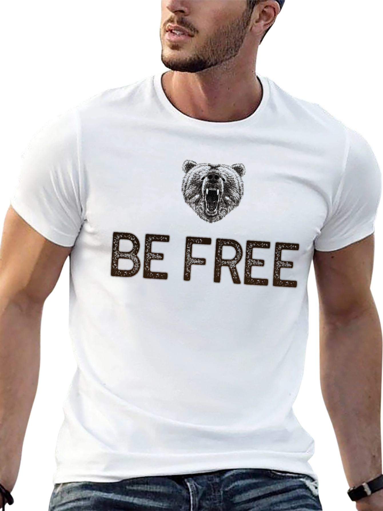 Be Free Bear Graphic Mens Black T-Shirt