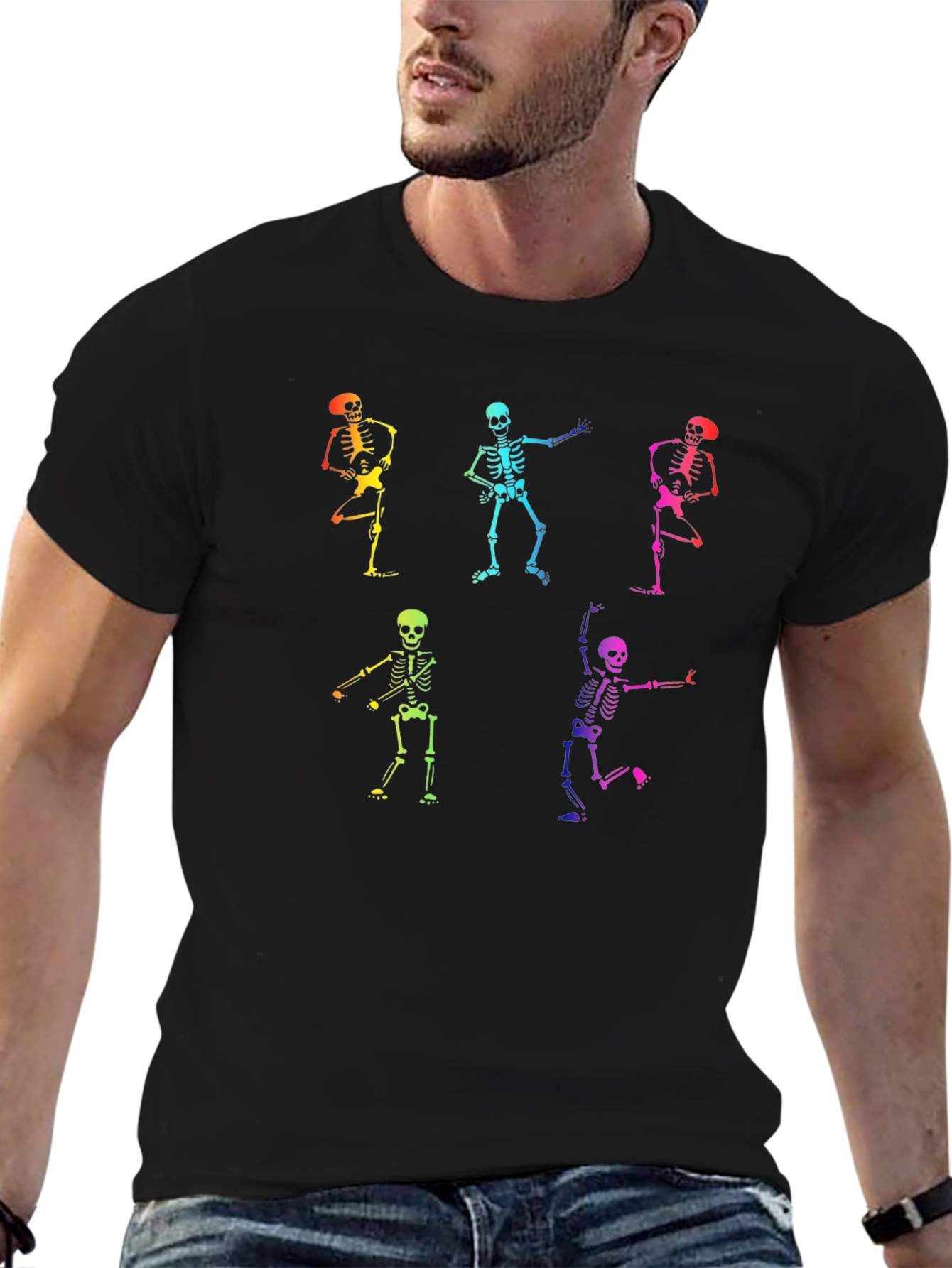 Rainbow Skeleton Dance Graphic T-Shirt