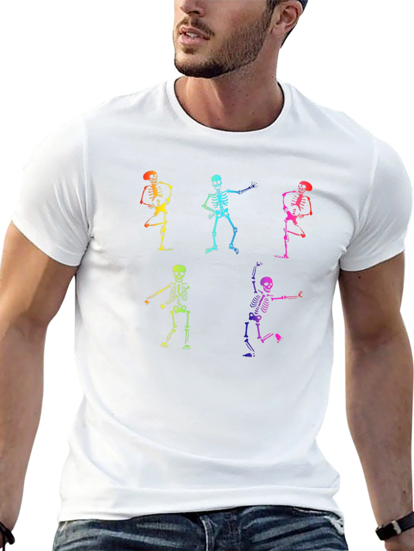 Rainbow Skeleton Dance Graphic T-Shirt