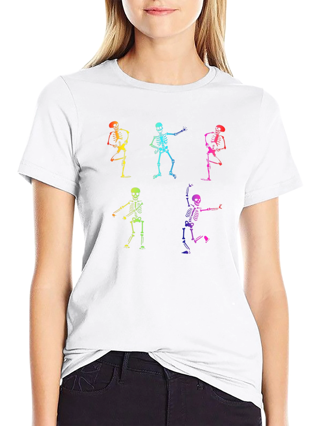 Rainbow Skeleton Dance Graphic T-Shirt