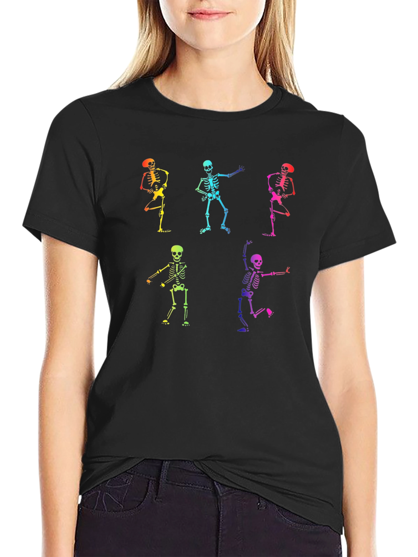 Rainbow Skeleton Dance Graphic T-Shirt