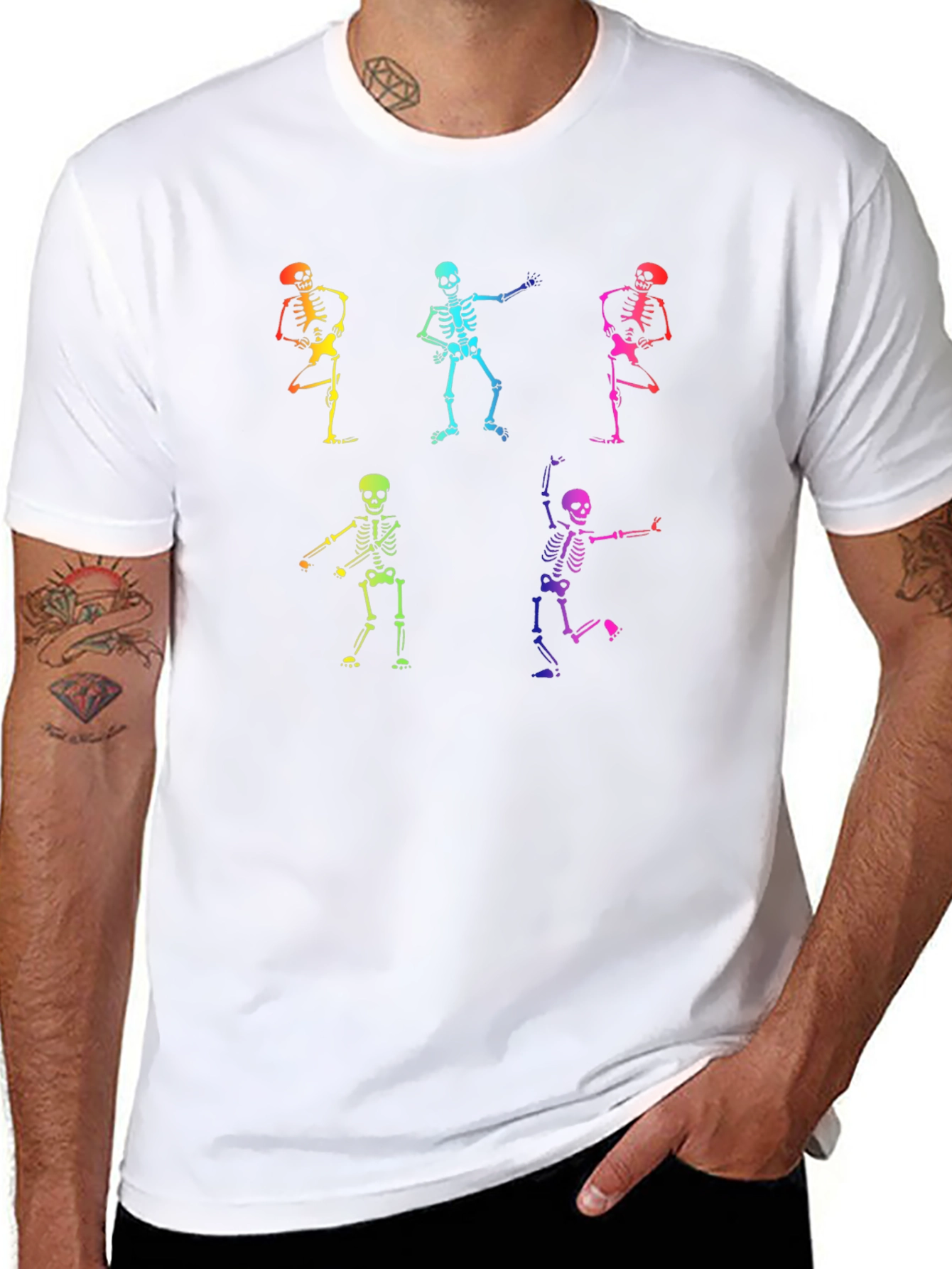 Rainbow Skeleton Dance Graphic T-Shirt