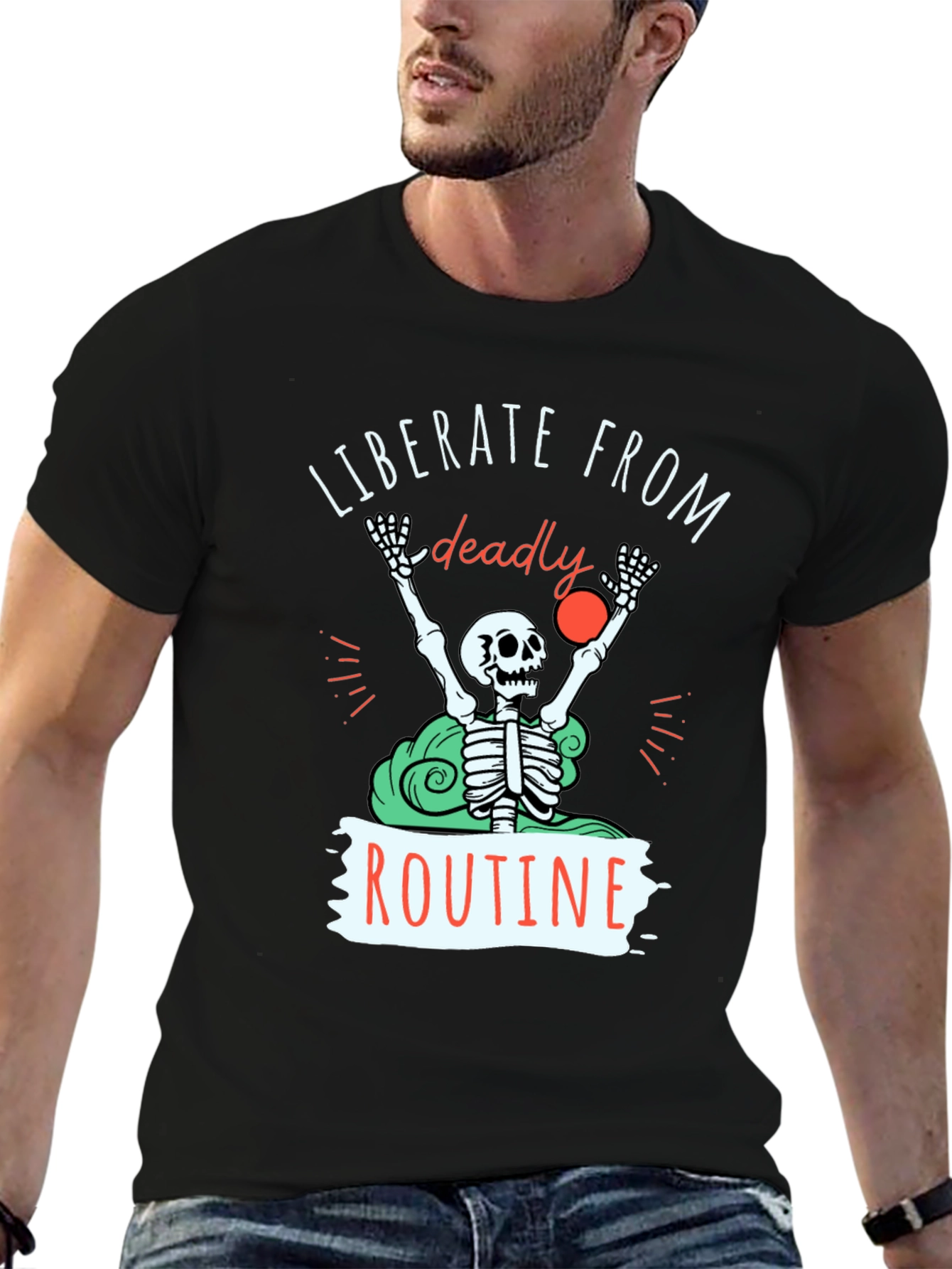 Liberate from Routine T-Shirt - Skeleton Design