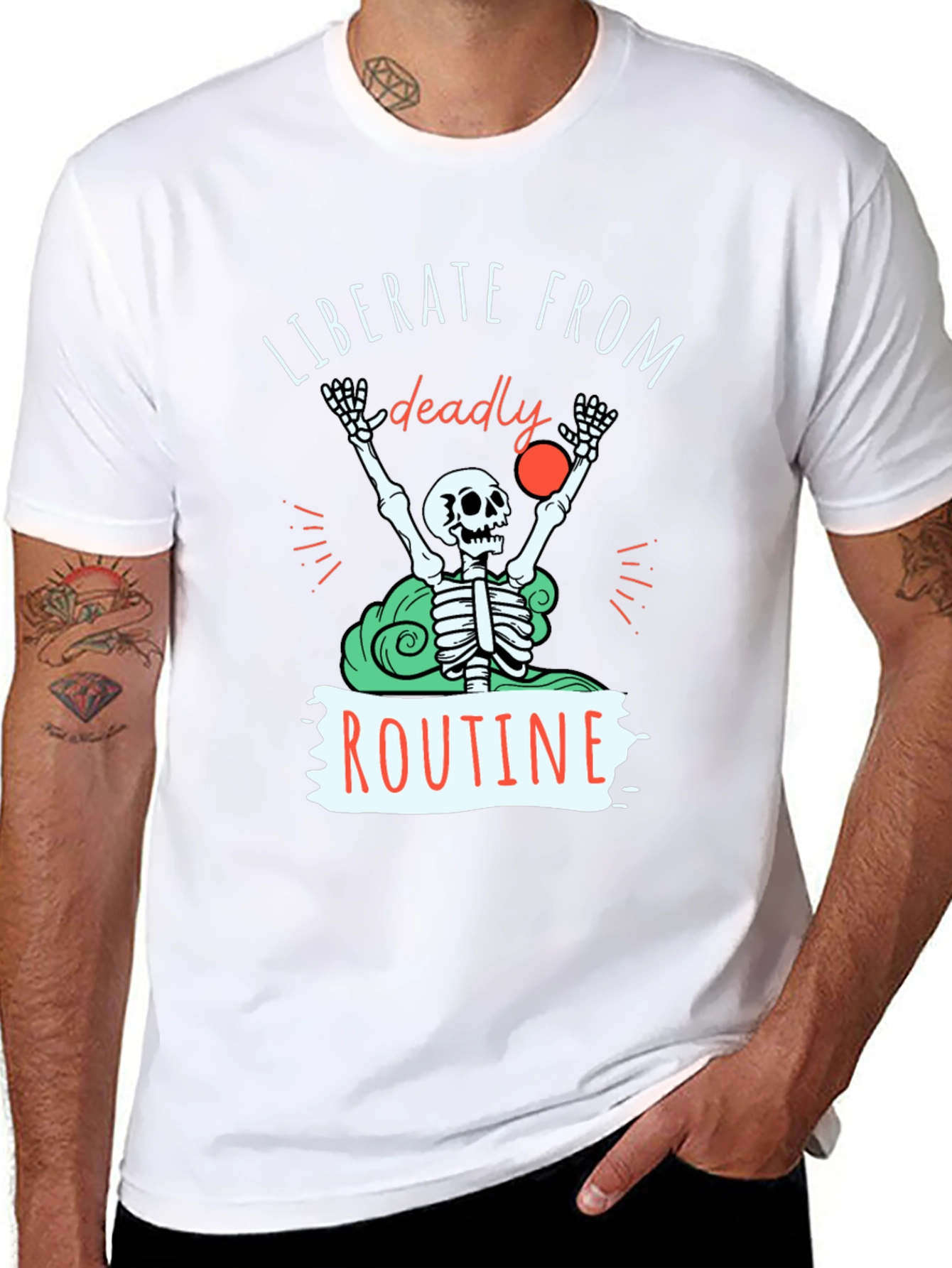 Liberate from Routine T-Shirt - Skeleton Design