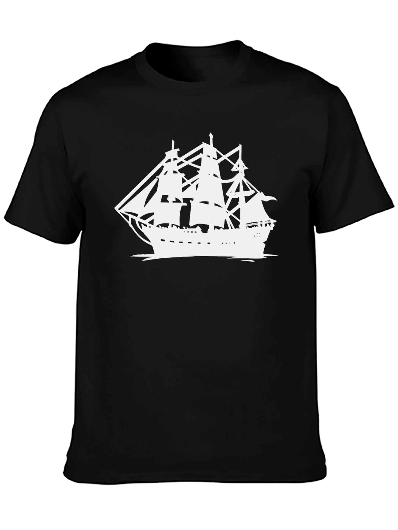 Sailing Ship Graphic Tee - Black Cotton T-Shirt