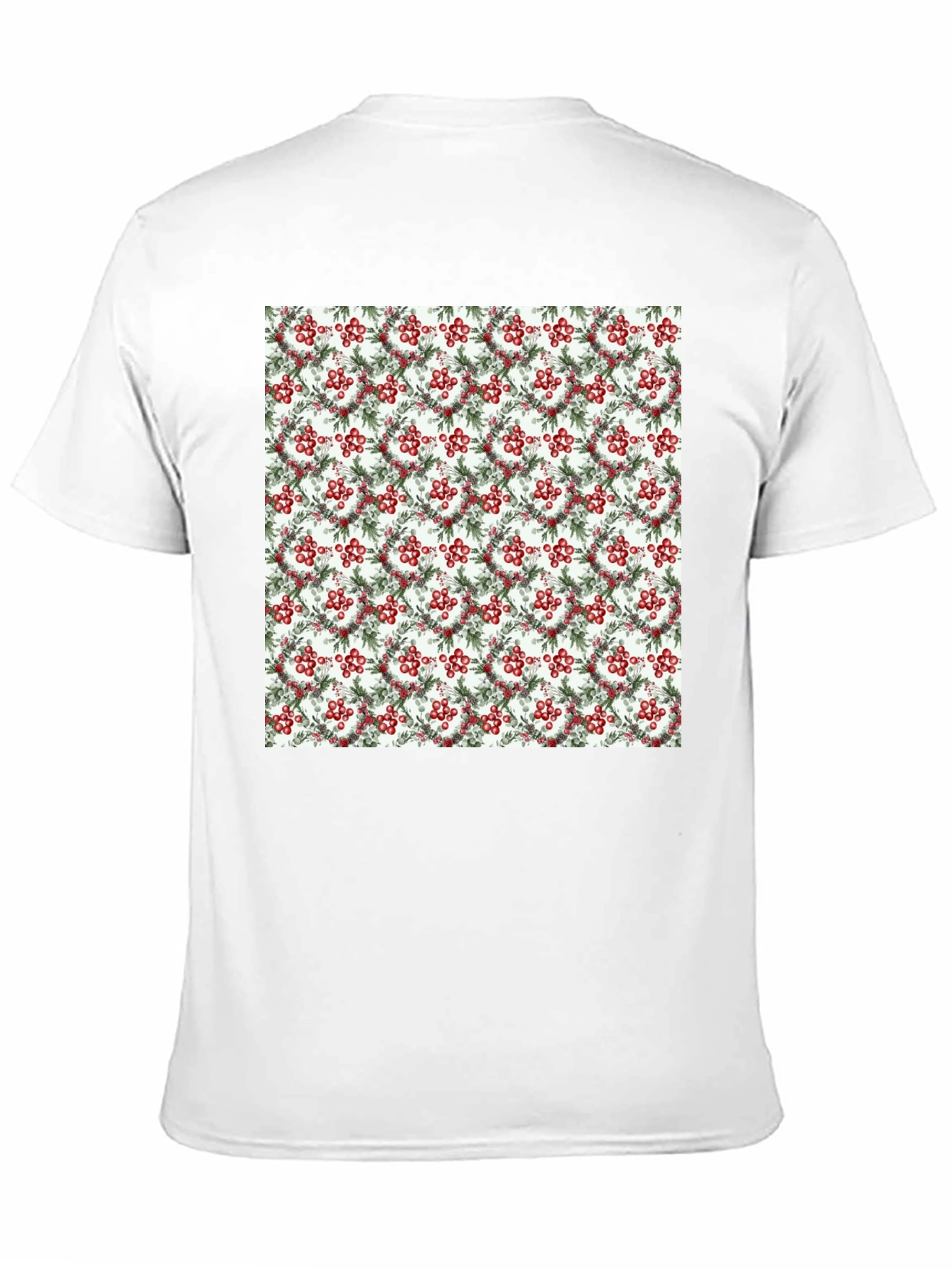 Festive Berry Wreath Pattern Black T-Shirt