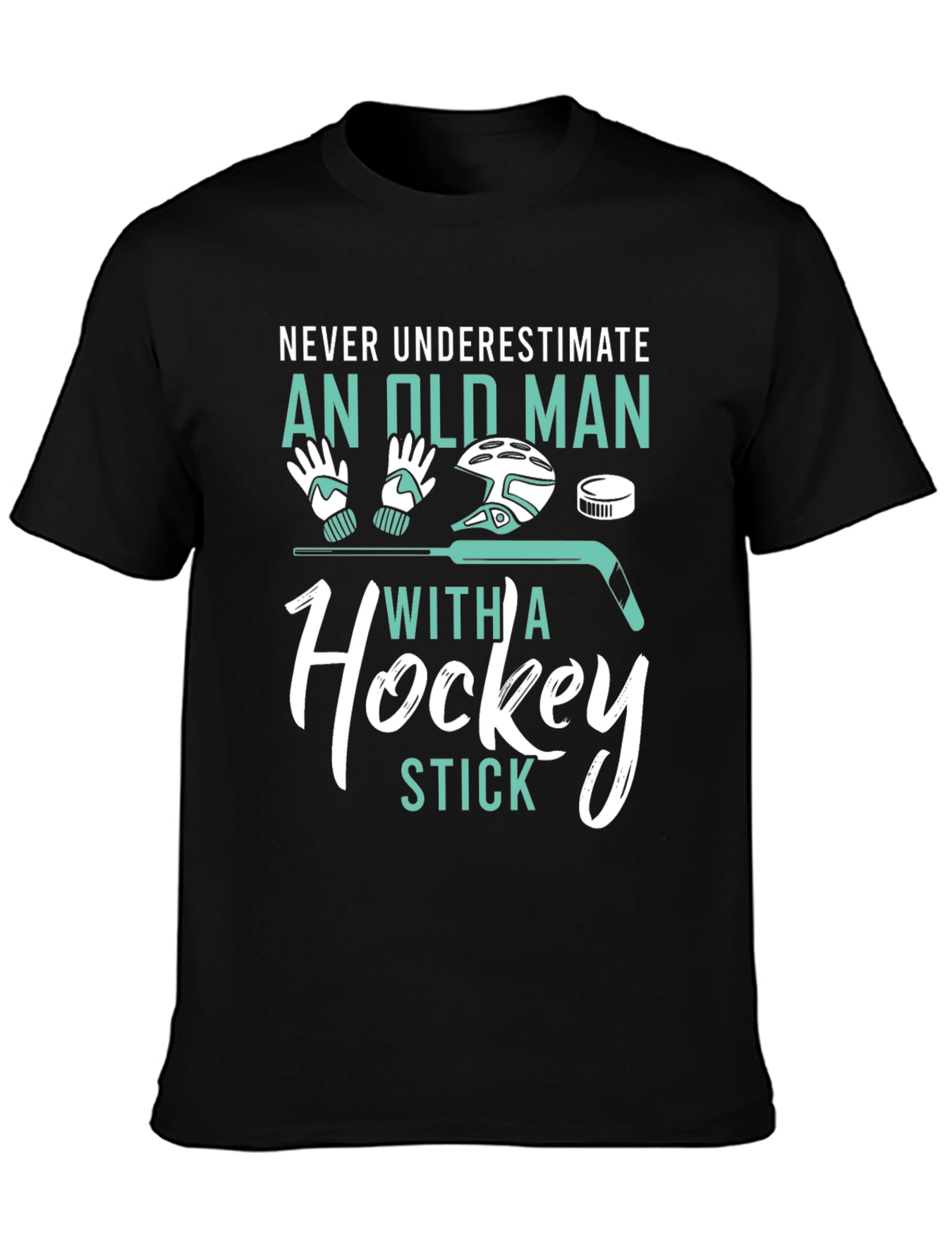 Never Underestimate Old Man Hockey Stick Graphic Tee