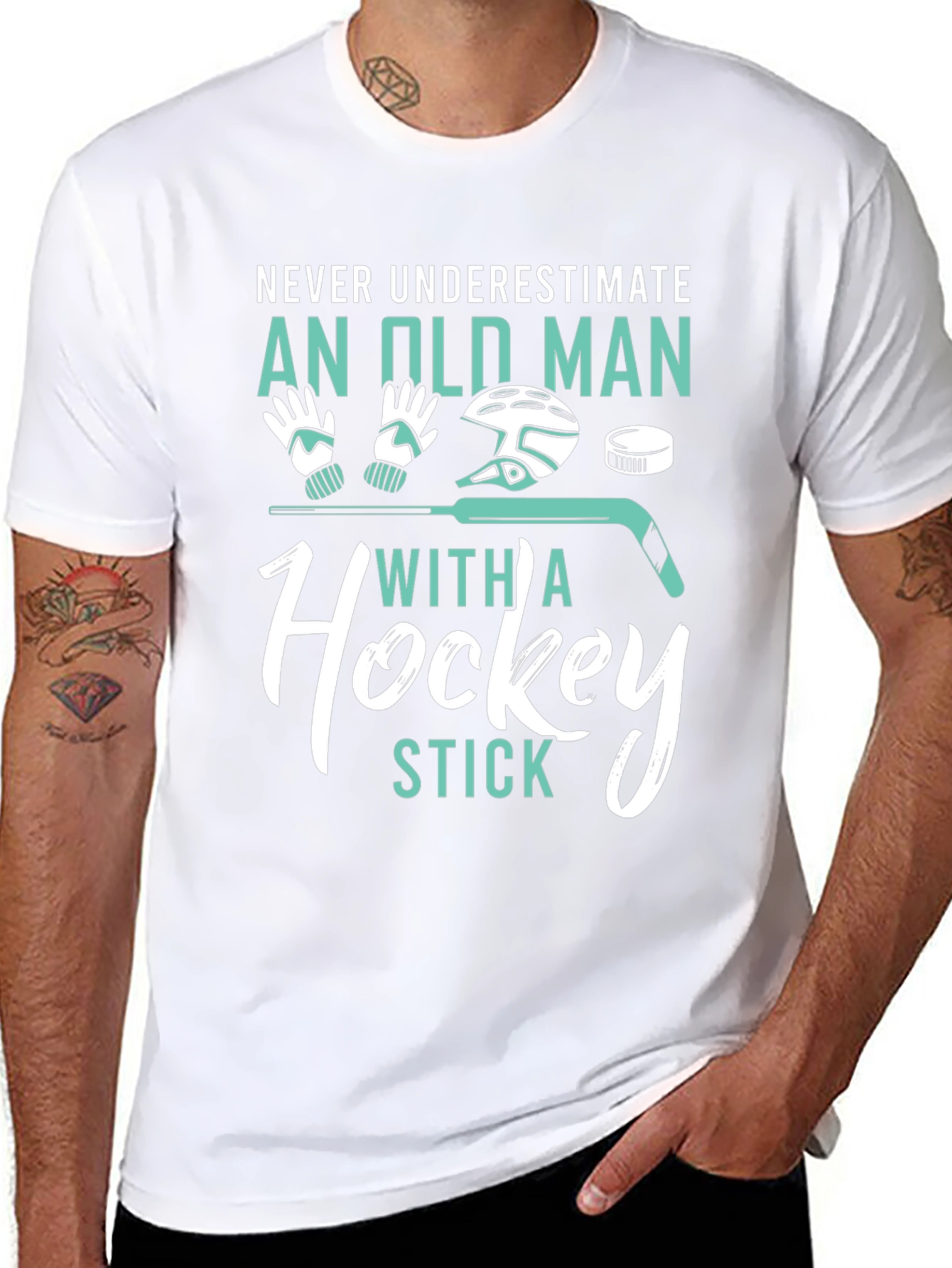 Never Underestimate Old Man Hockey Stick Graphic Tee
