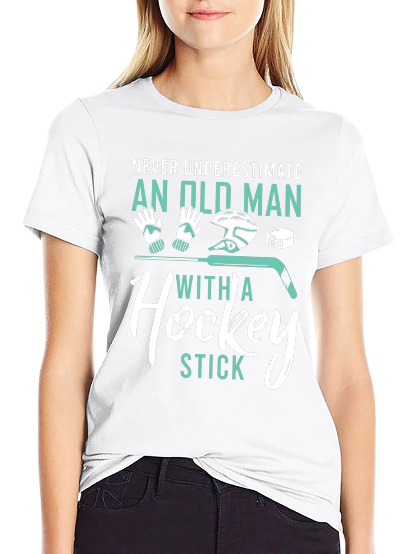 Never Underestimate Old Man Hockey Stick Graphic Tee