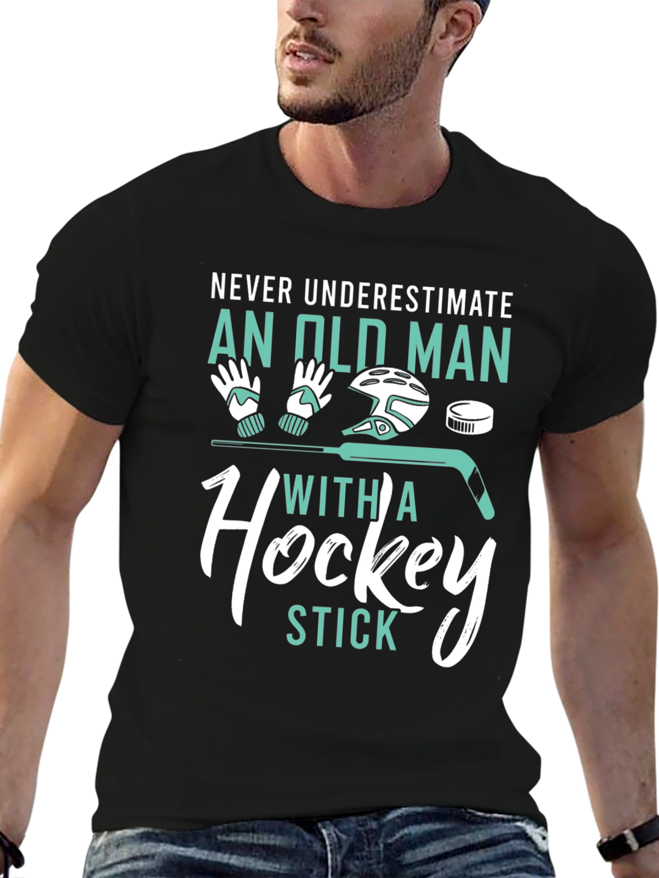 Never Underestimate Old Man Hockey Stick Graphic Tee