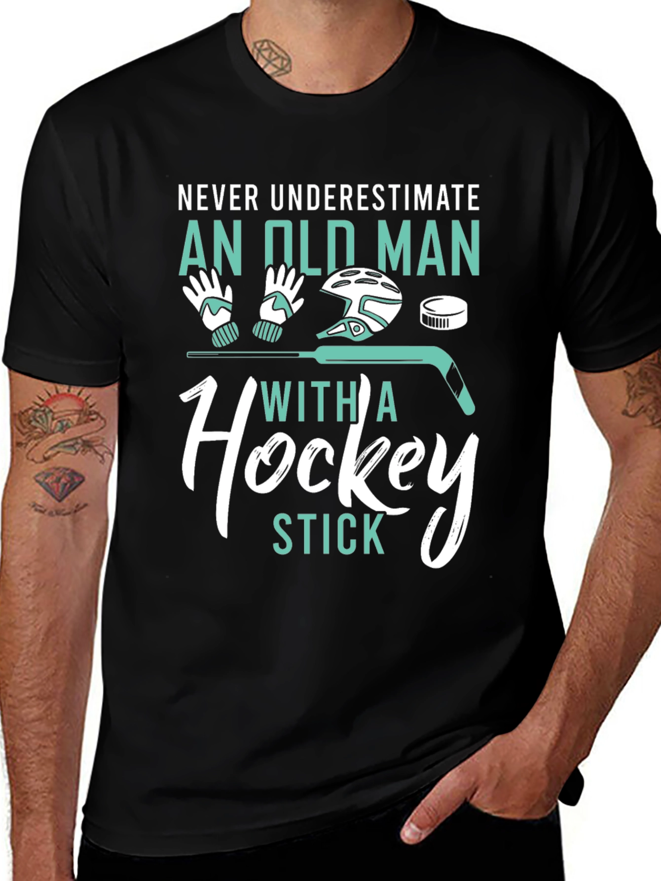 Never Underestimate Old Man Hockey Stick Graphic Tee