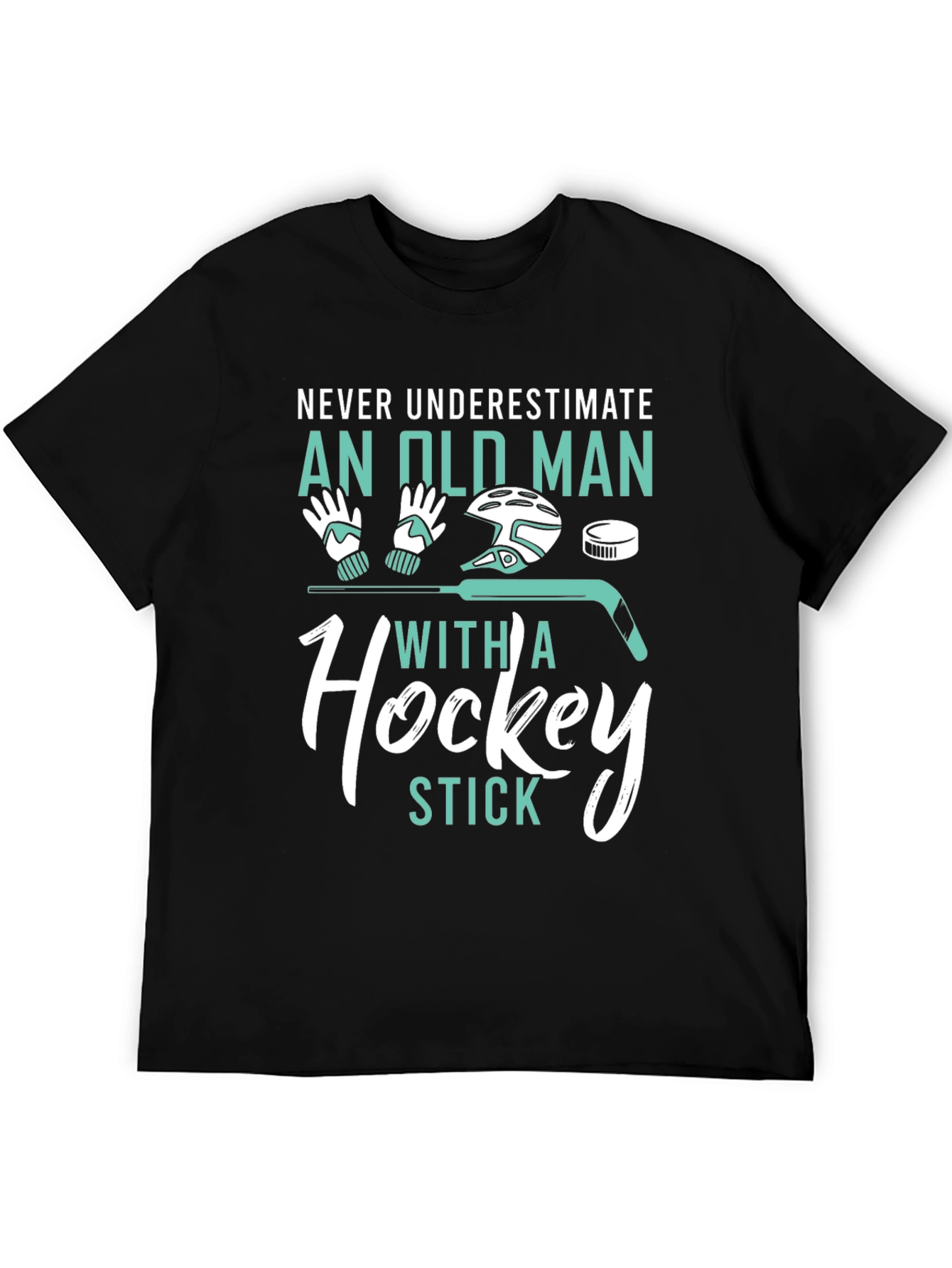 Never Underestimate Old Man Hockey Stick Graphic Tee