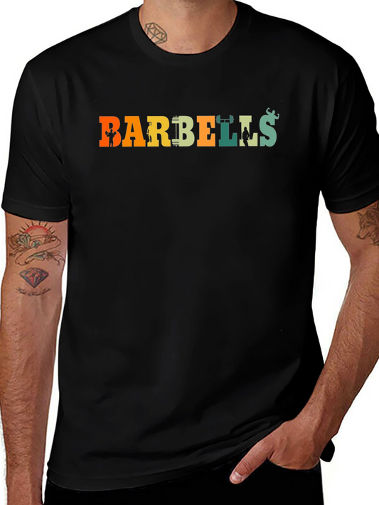 Barbells Graphic Tee - Retro Gym Shirt
