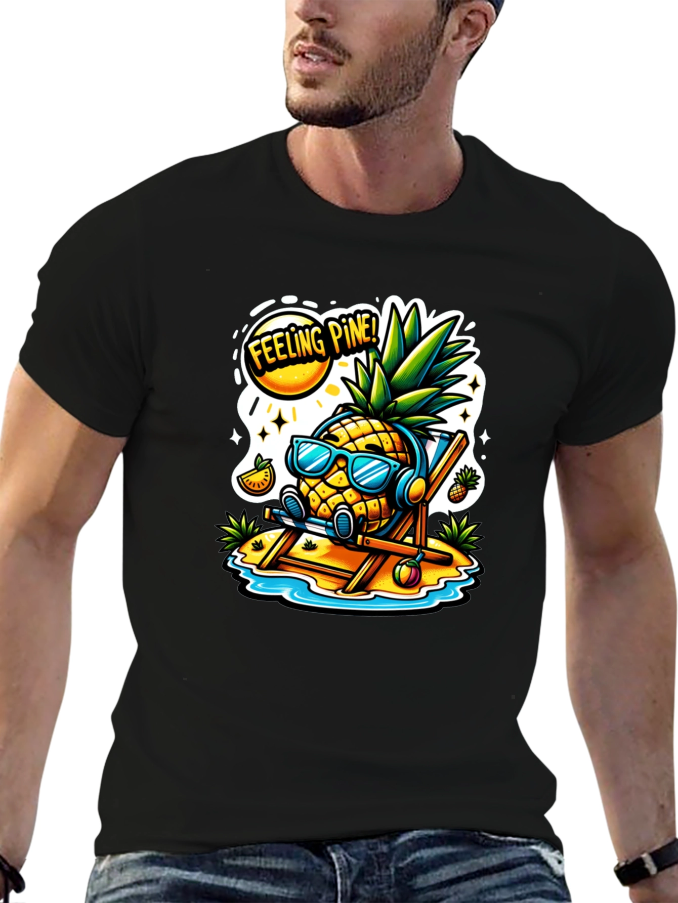 Feeling Pine Black T-Shirt - Pineapple Beach Vibes