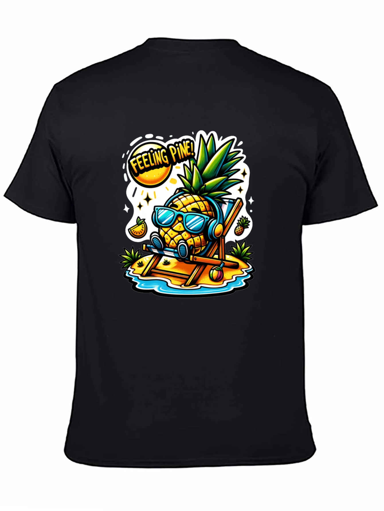 Feeling Pine Black T-Shirt - Pineapple Beach Vibes