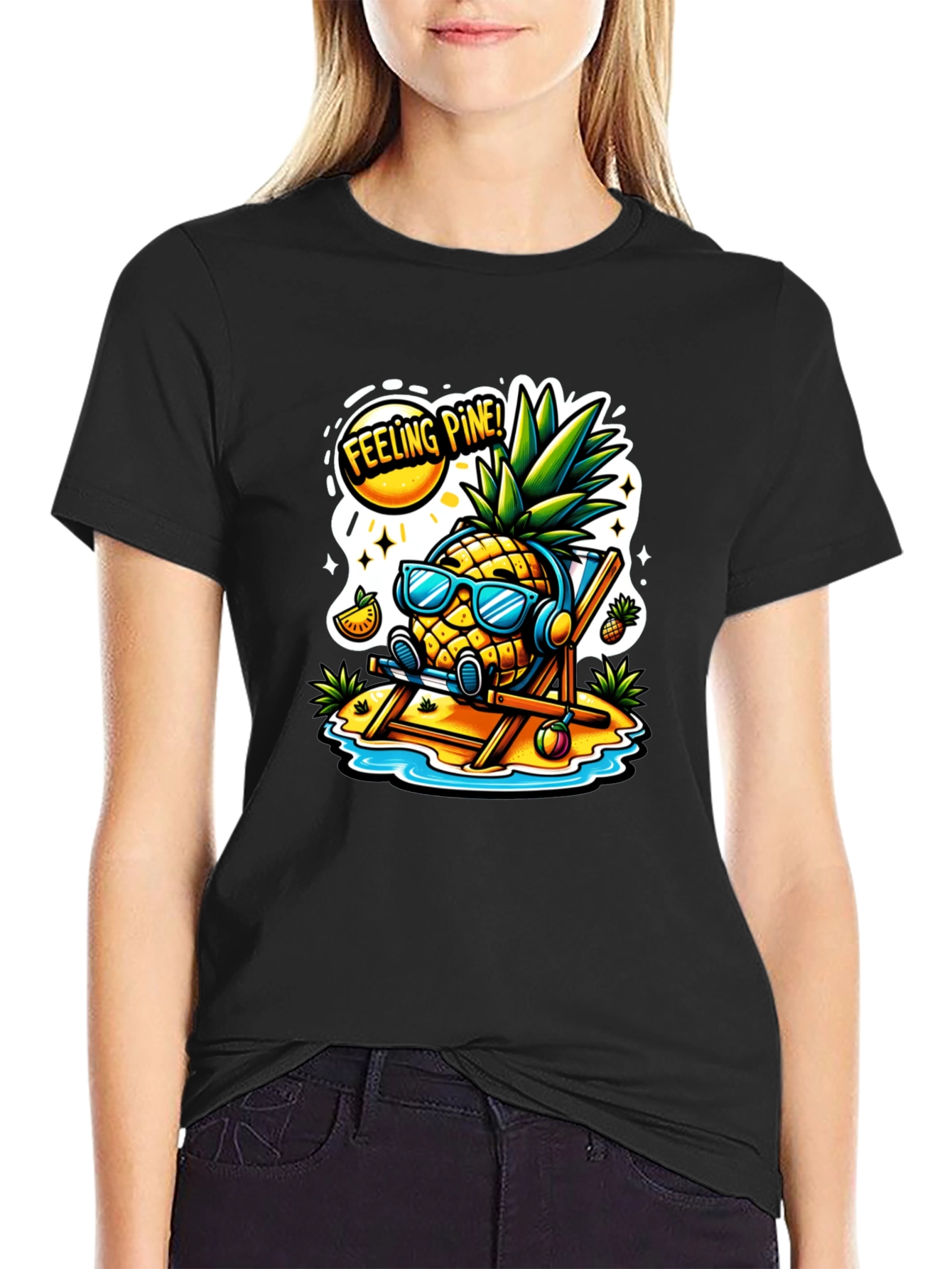 Feeling Pine Black T-Shirt - Pineapple Beach Vibes