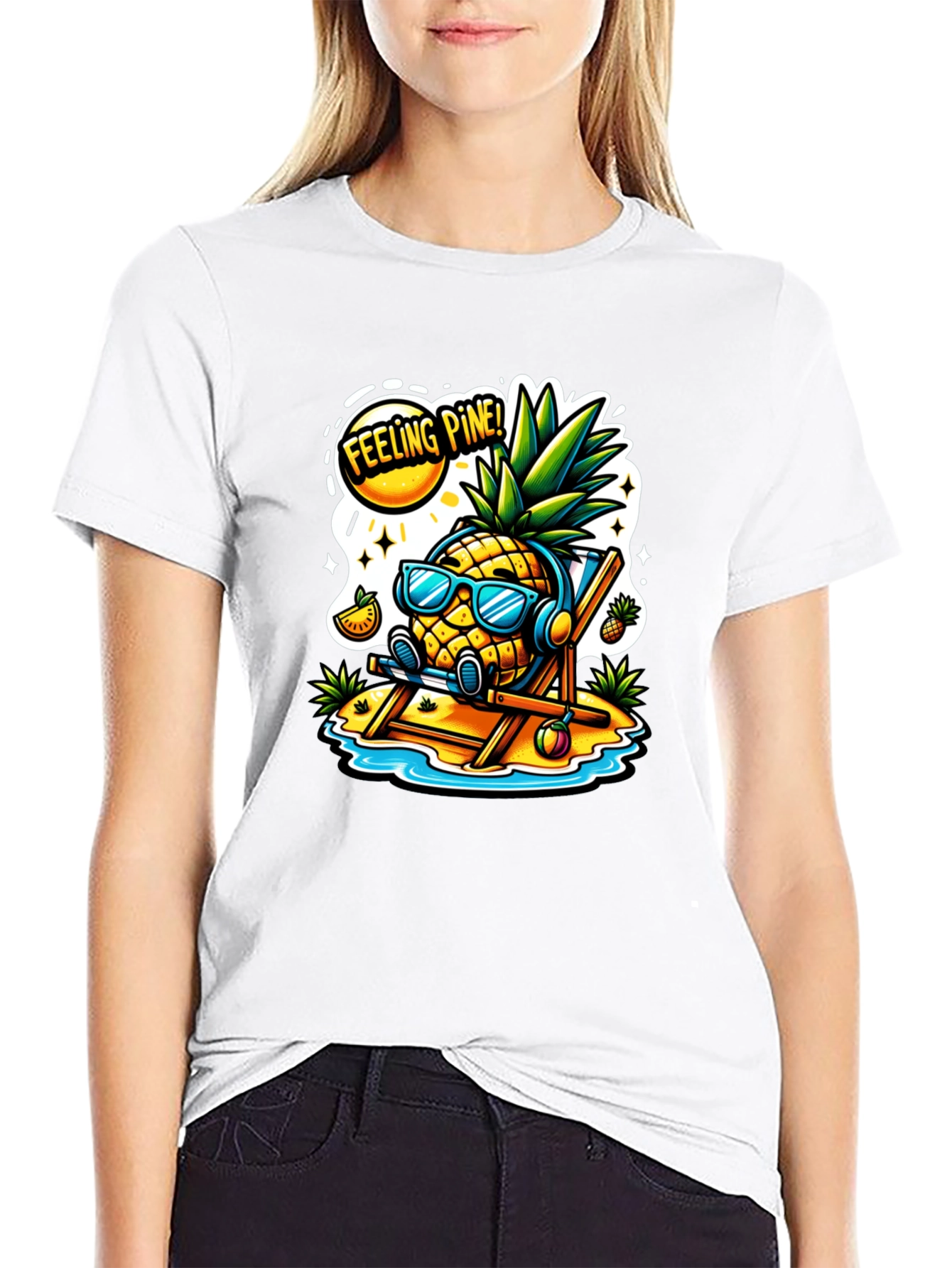 Feeling Pine Black T-Shirt - Pineapple Beach Vibes