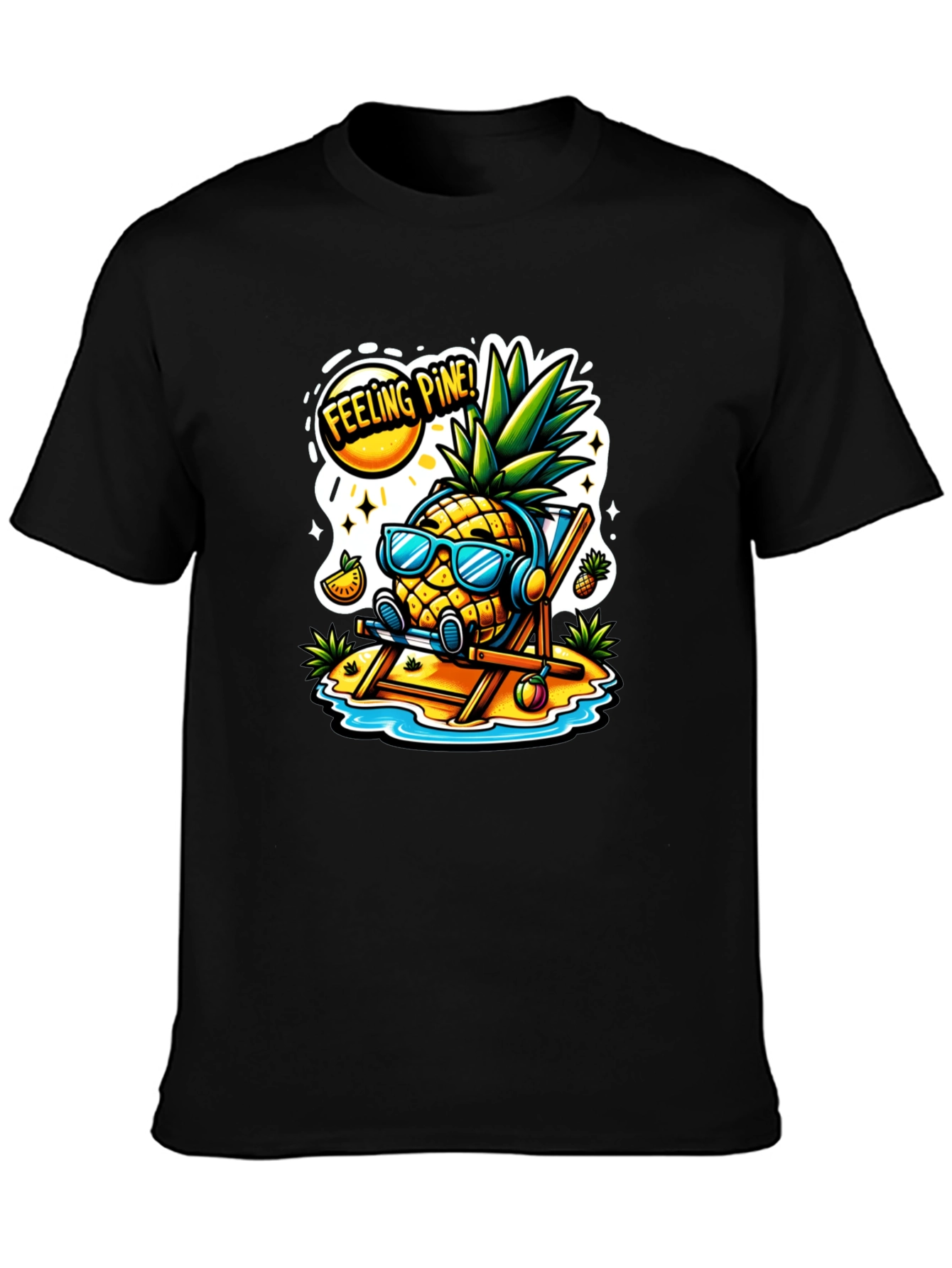 Feeling Pine Black T-Shirt - Pineapple Beach Vibes
