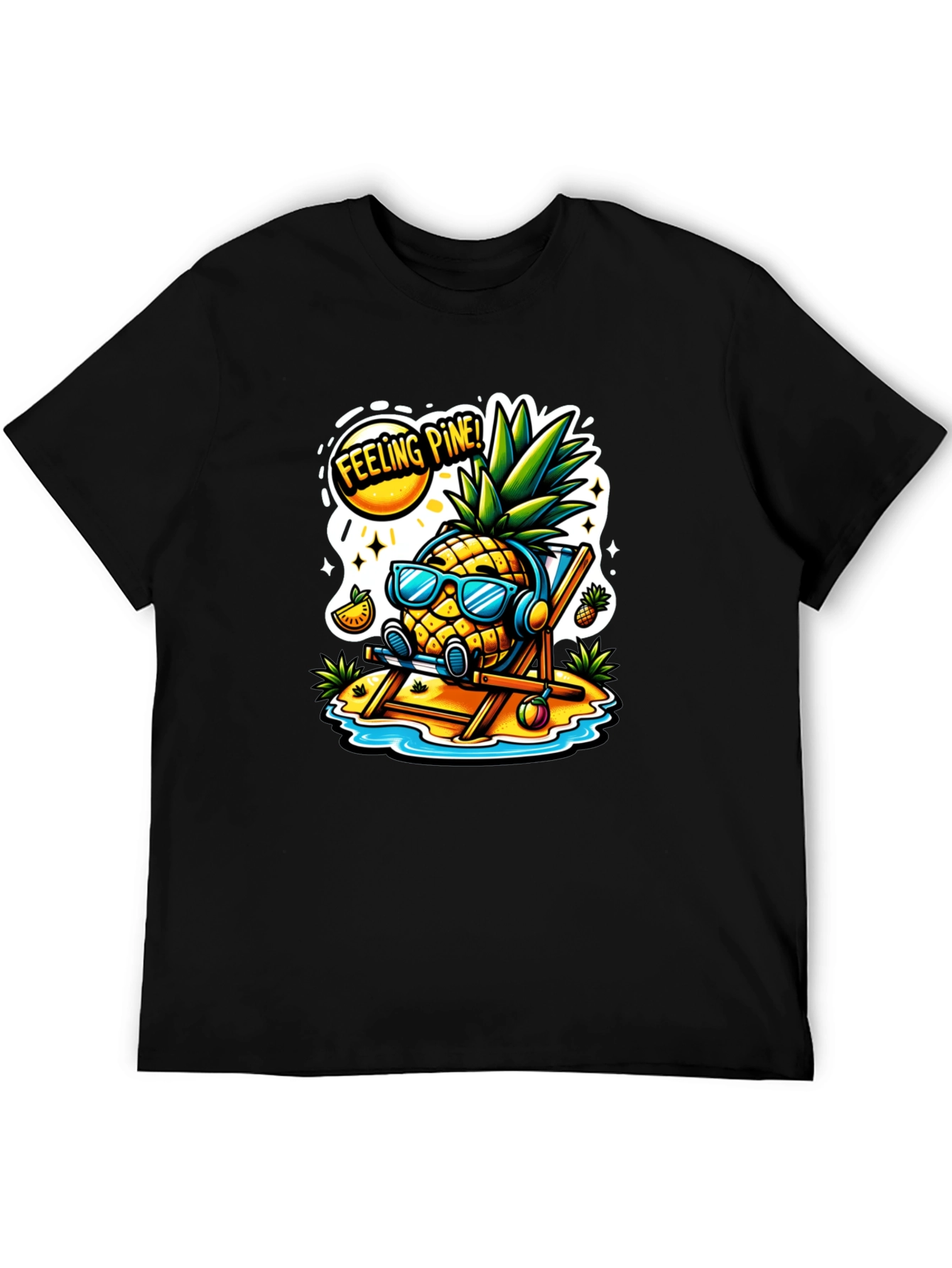 Feeling Pine Black T-Shirt - Pineapple Beach Vibes