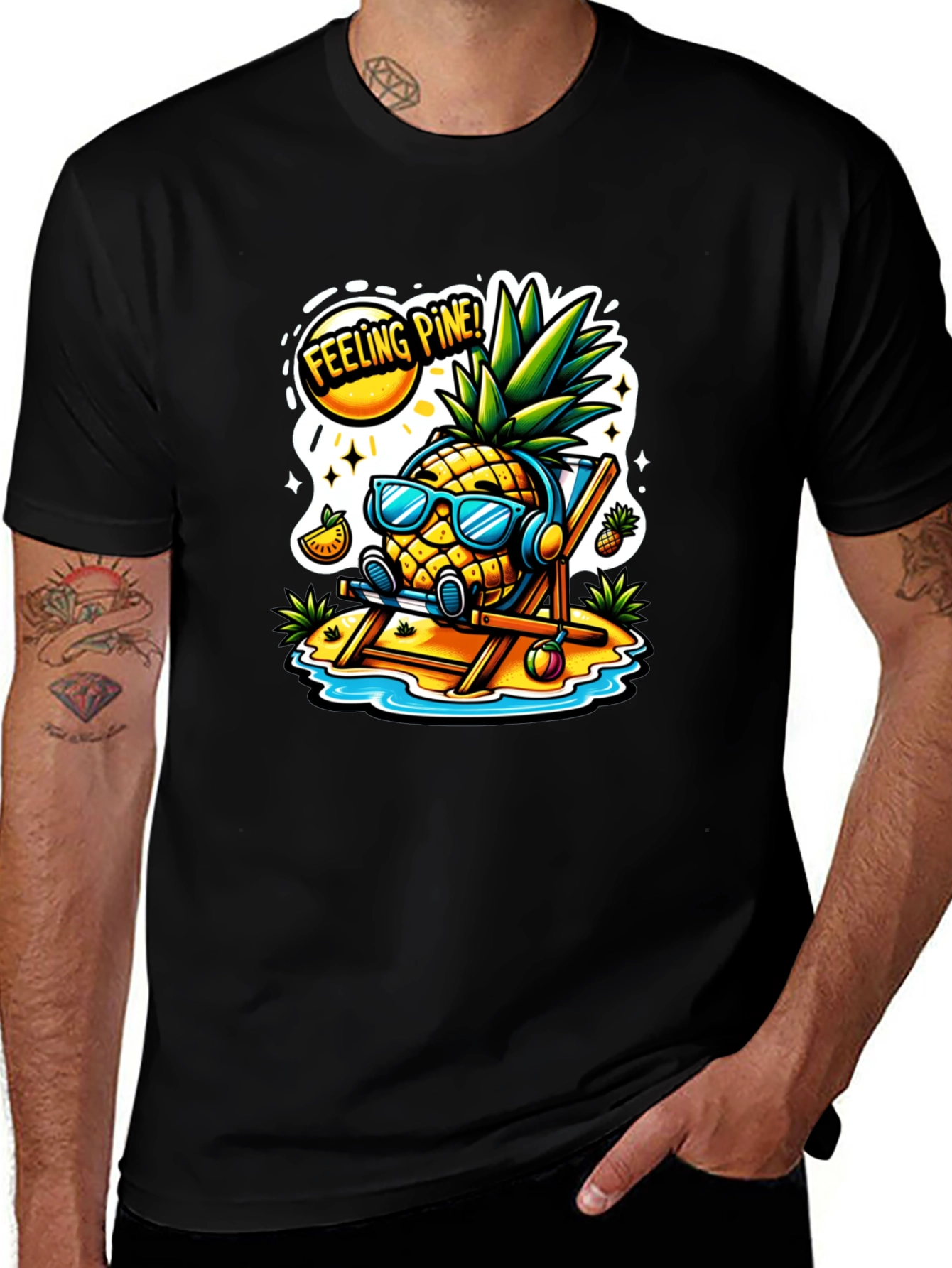 Feeling Pine Black T-Shirt - Pineapple Beach Vibes