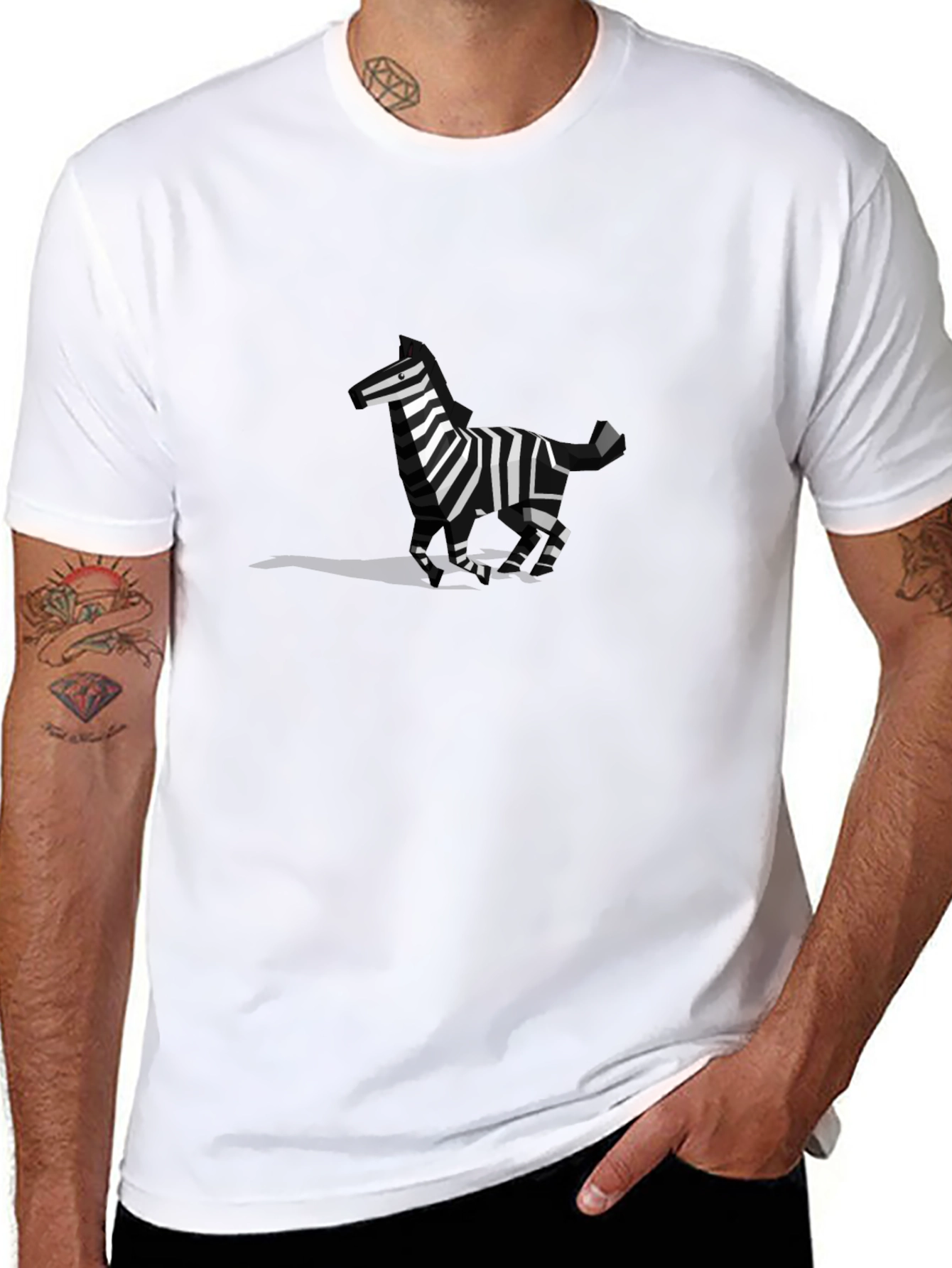 Geometric Zebra Graphic Tee - Black Cotton Blend