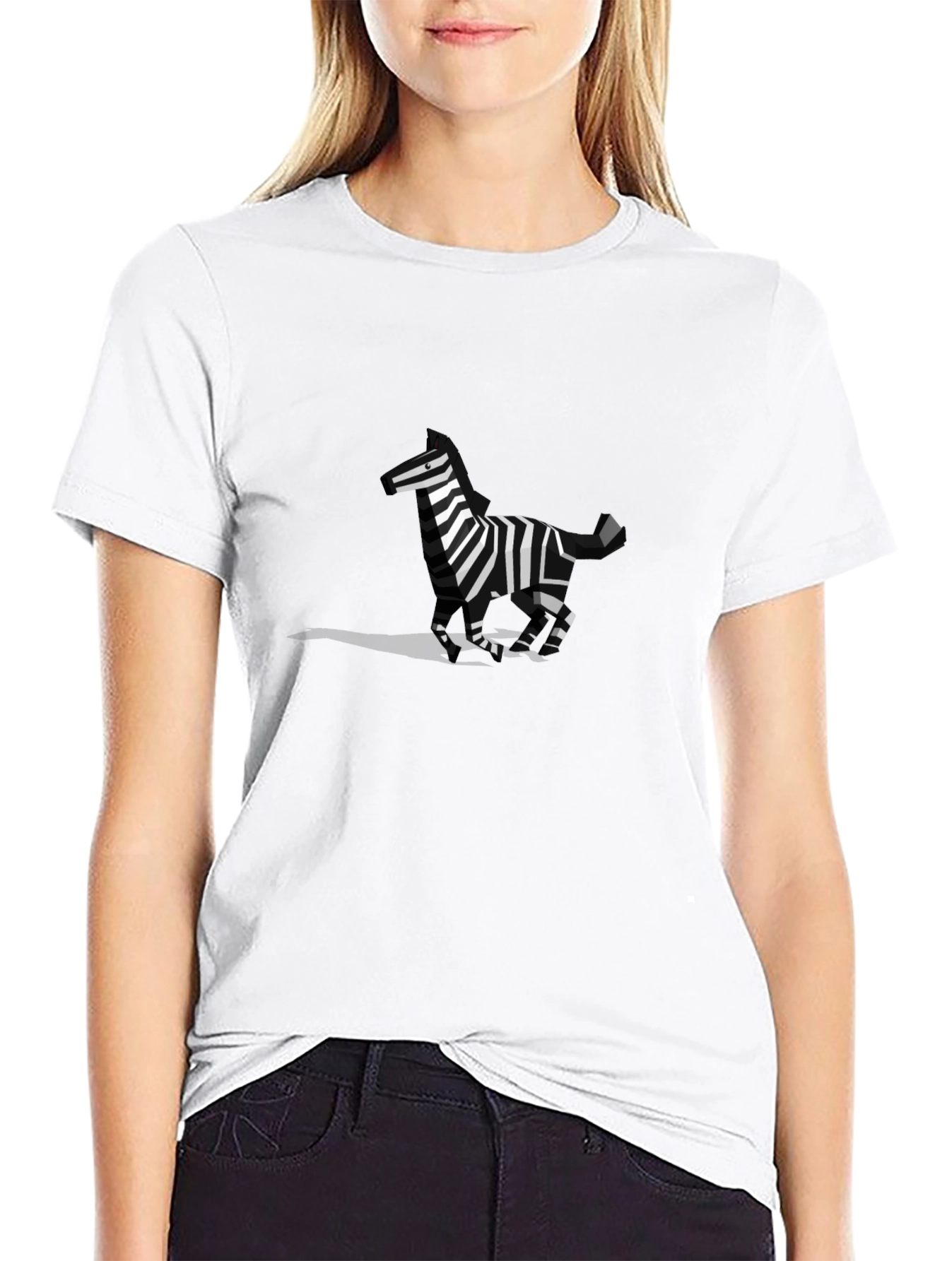 Geometric Zebra Graphic Tee - Black Cotton Blend