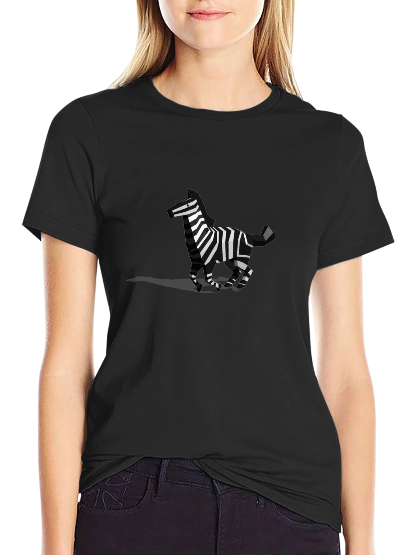 Geometric Zebra Graphic Tee - Black Cotton Blend