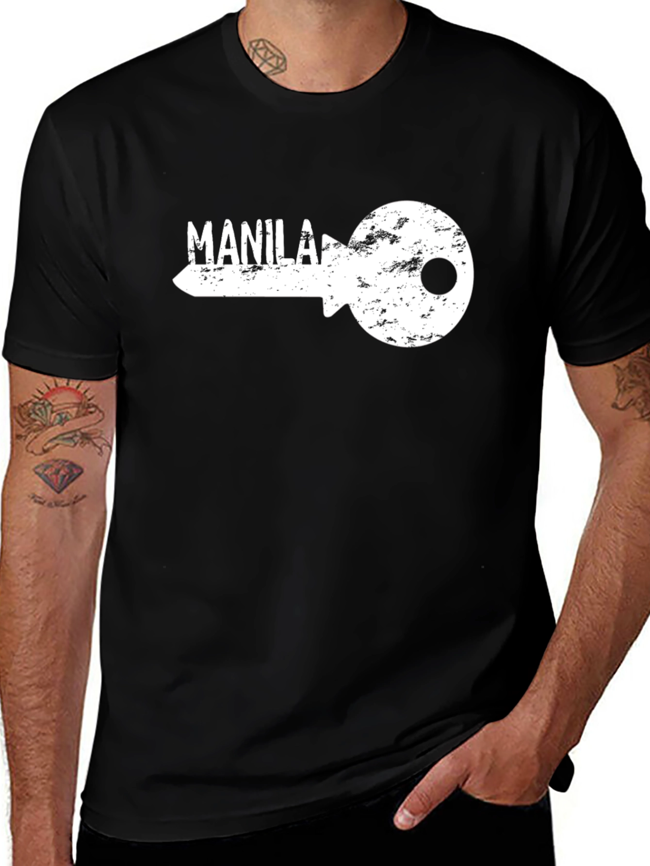 Manila Key Graphic T-Shirt - Black Crew Neck Tee