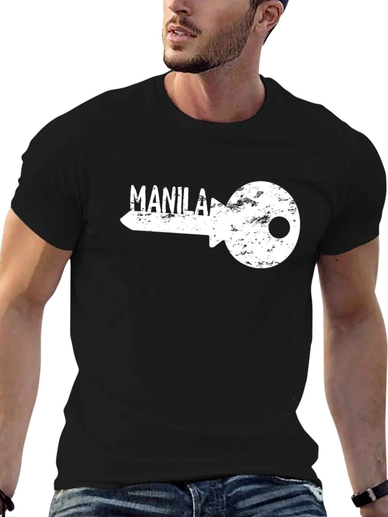 Manila Key Graphic T-Shirt - Black Crew Neck Tee
