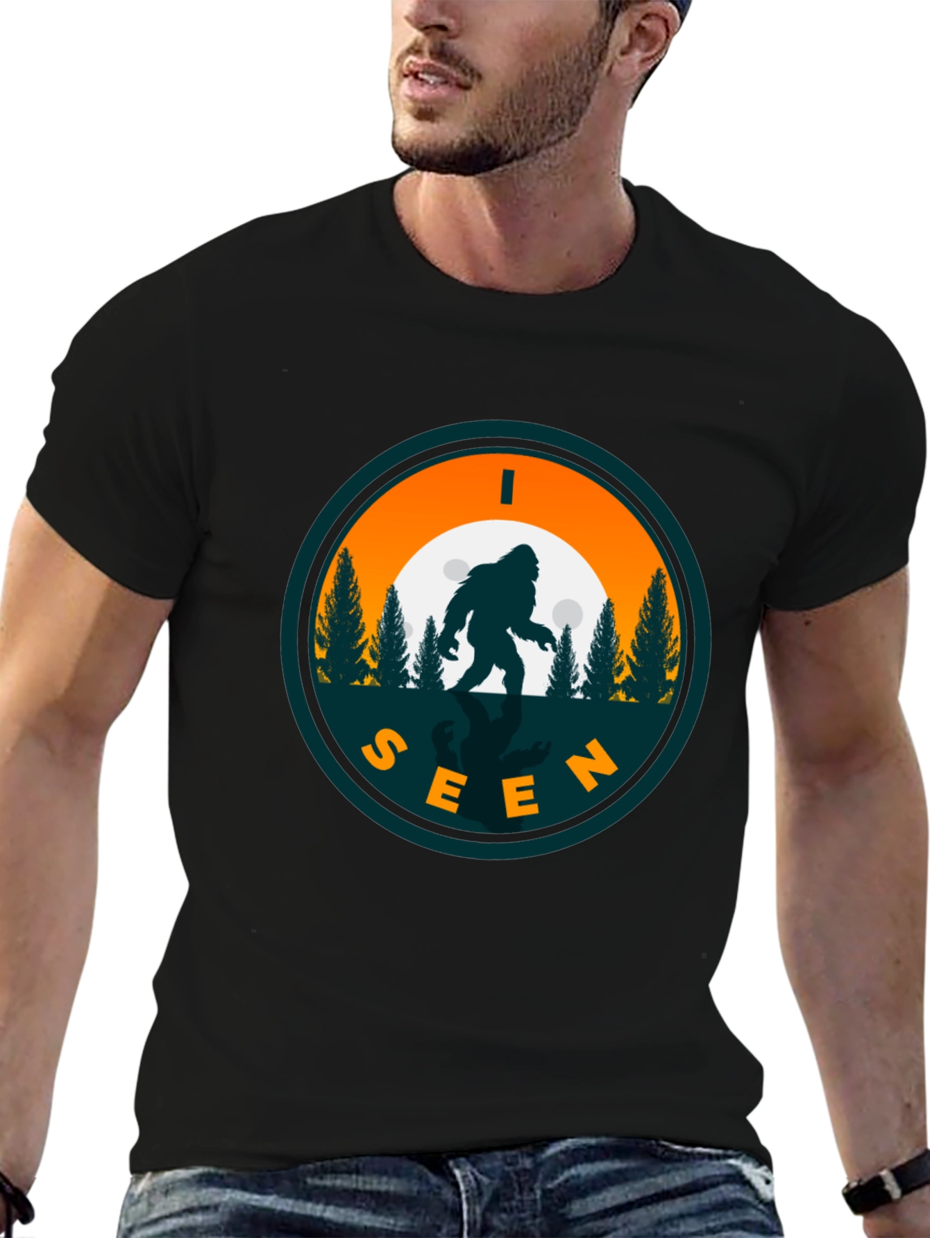 I Seen Sasquatch Black Graphic T-Shirt